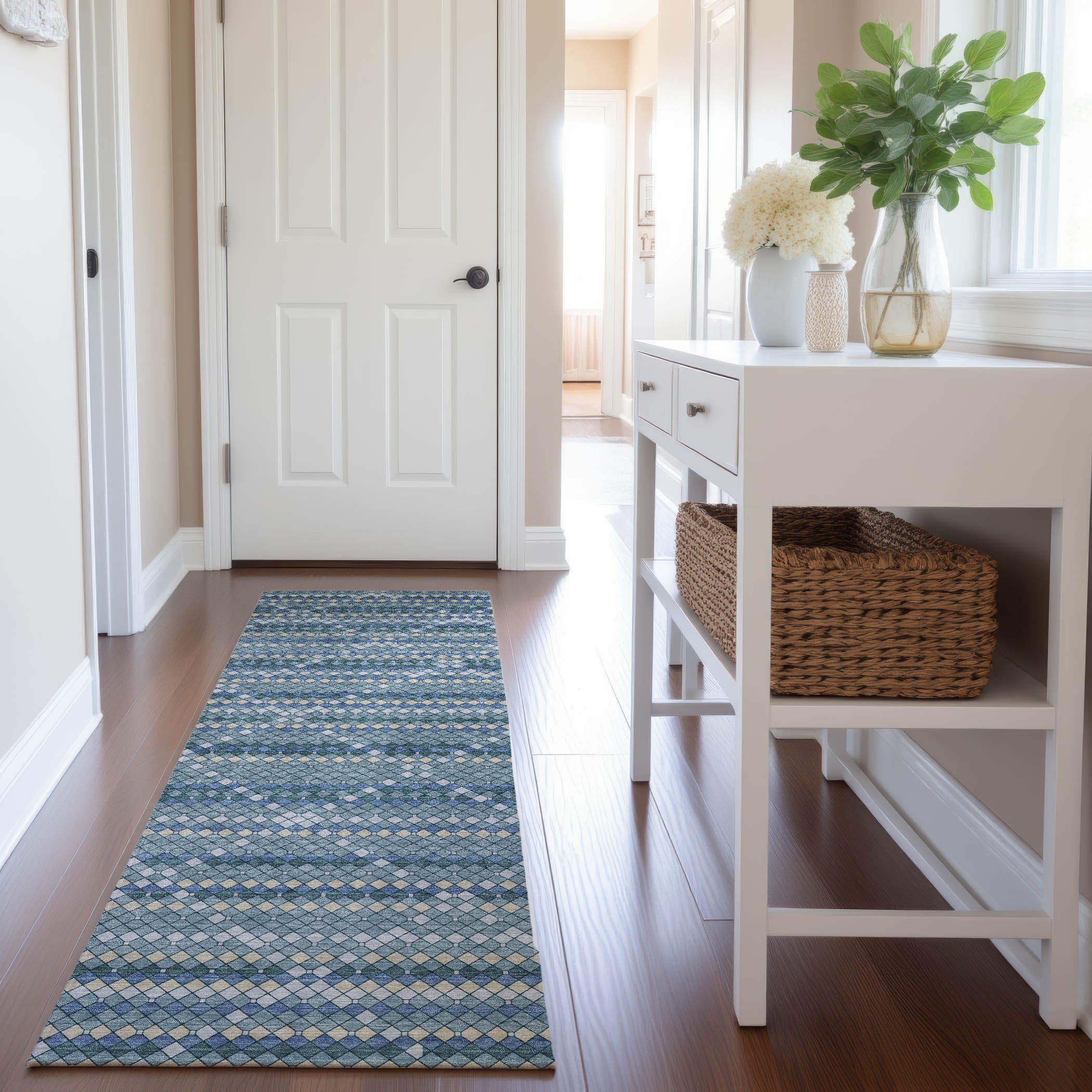 Bangkok Machine Washable Transitional Denim Blue Rug 2'3" x 7'6" #shape_Runner
