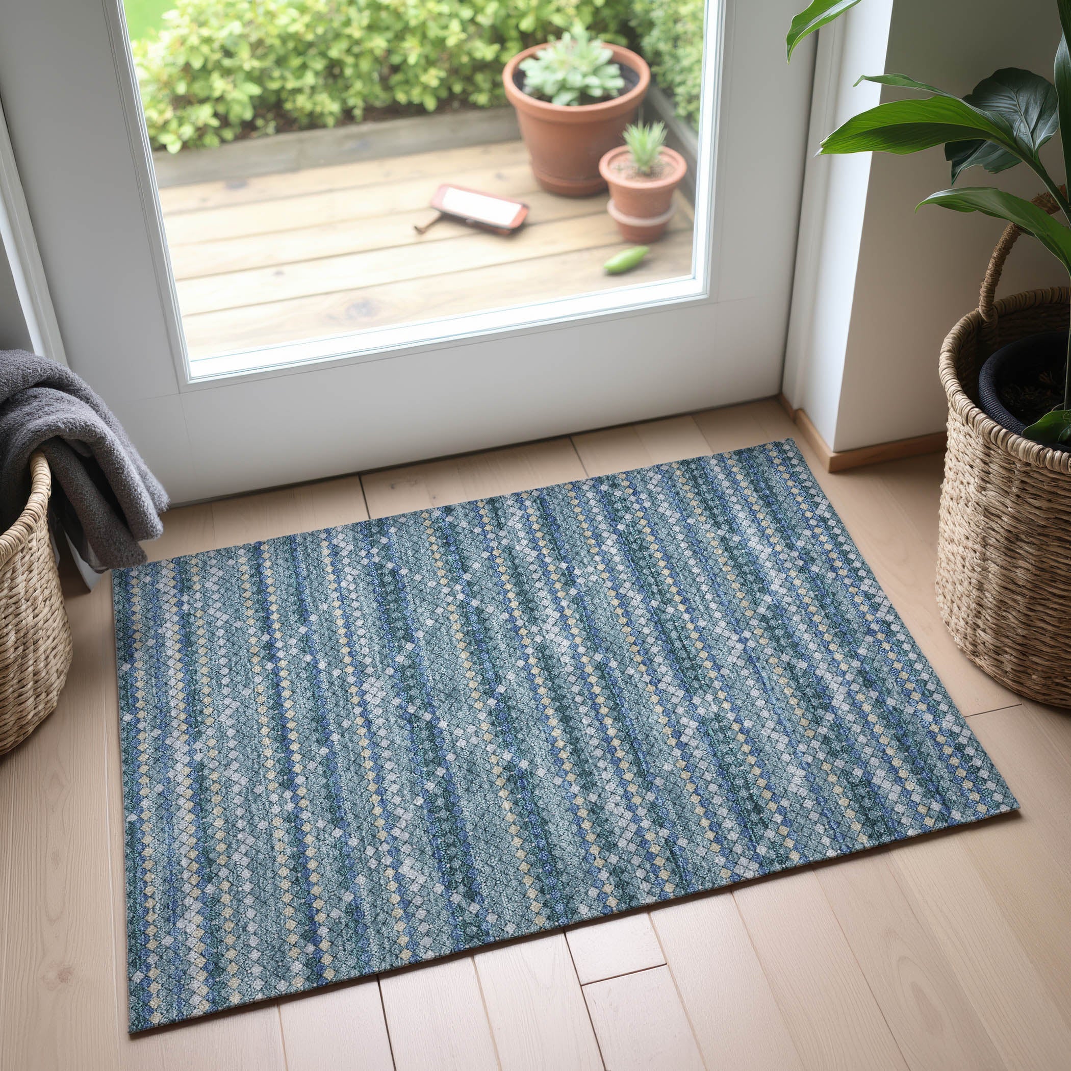 Bangkok Machine Washable Transitional Denim Blue Rug 1'8" x 2'6" #shape_Rectangle