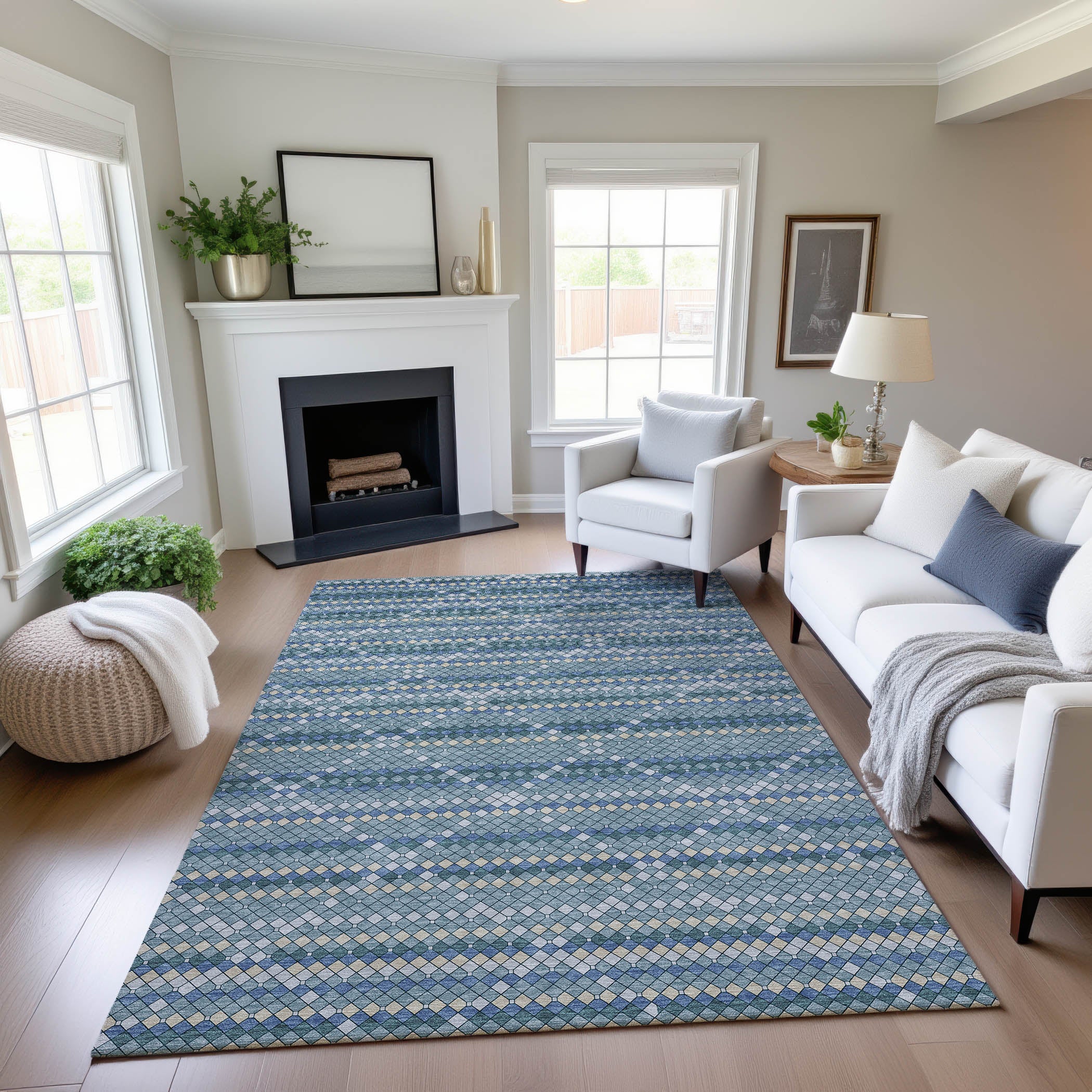 Bangkok Machine Washable Transitional Denim Blue Rug 2'6" x 3'10" #shape_Rectangle