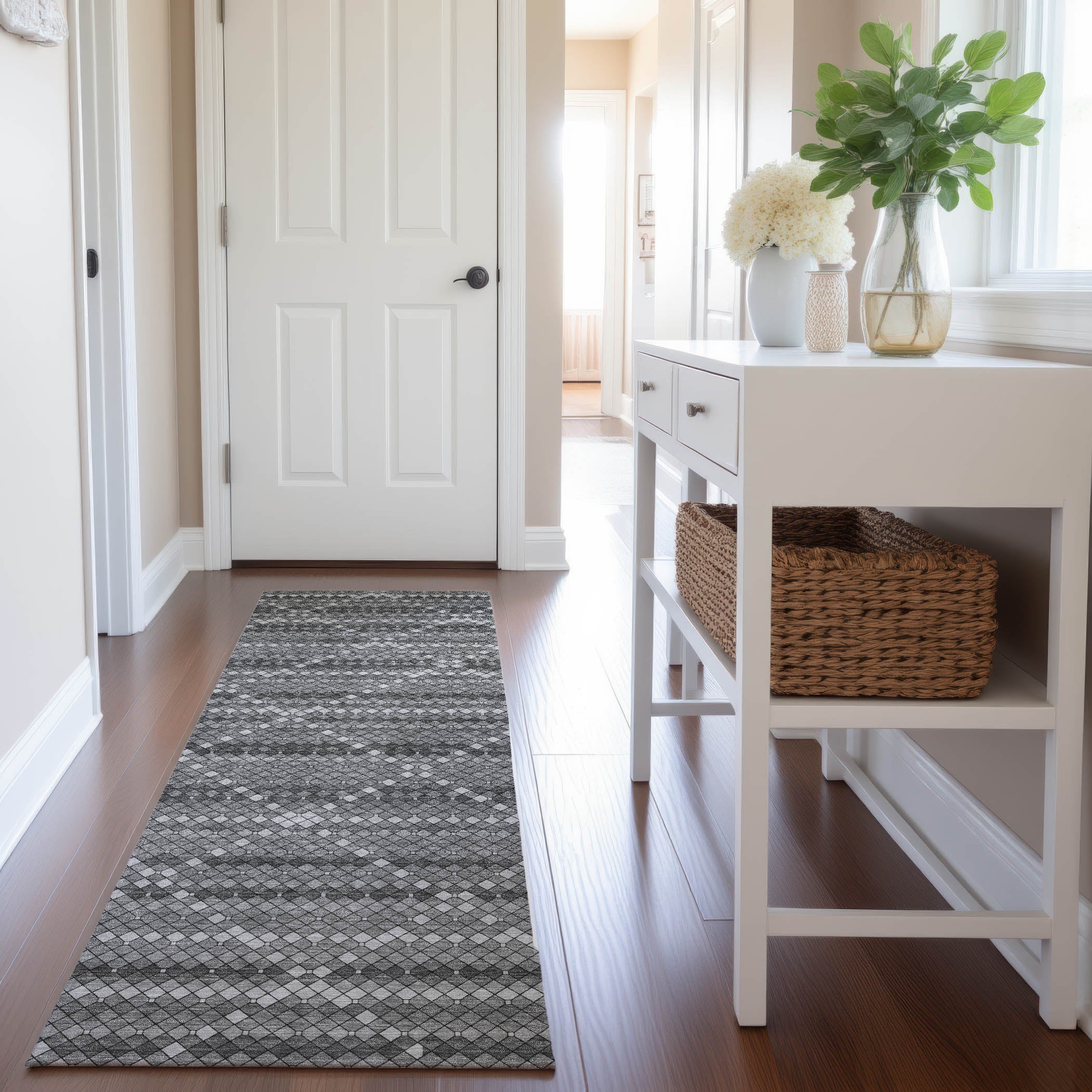 Bangkok Machine Washable Transitional Gray Rug 2'3" x 7'6" #shape_Runner