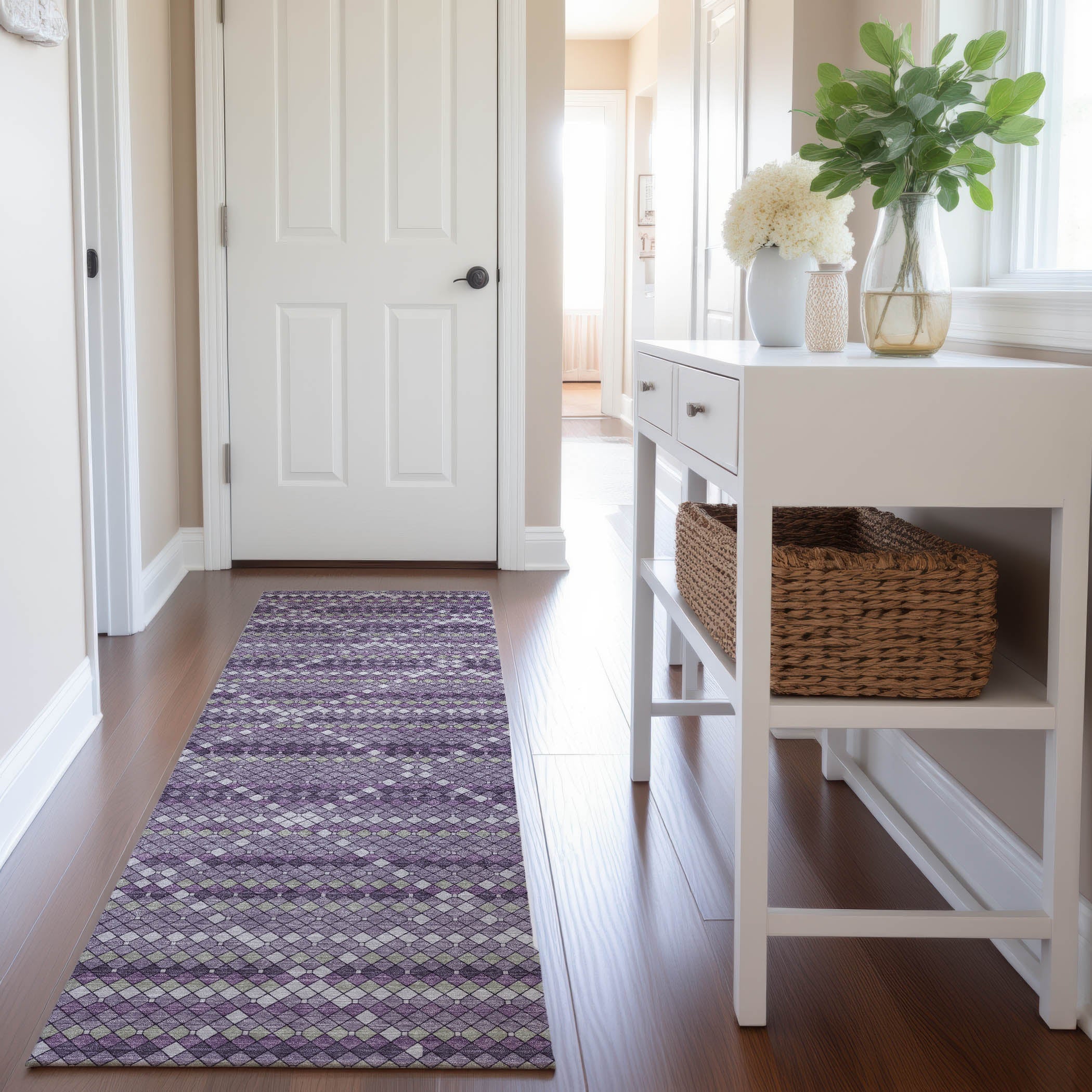 Bangkok Machine Washable Transitional Purple Rug 2'3" x 7'6" #shape_Runner