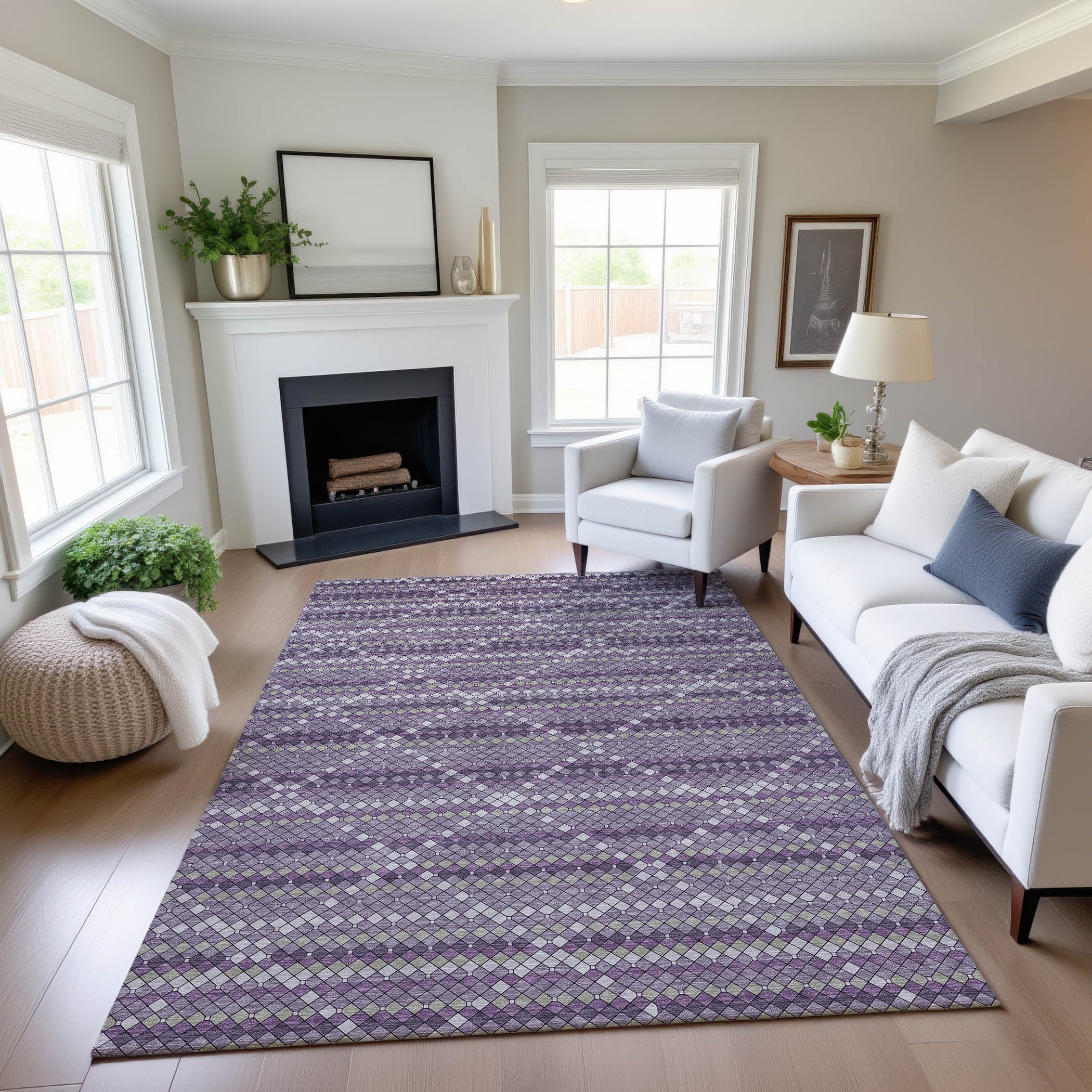 Bangkok Machine Washable Transitional Purple Rug 2'6" x 3'10" #shape_Rectangle