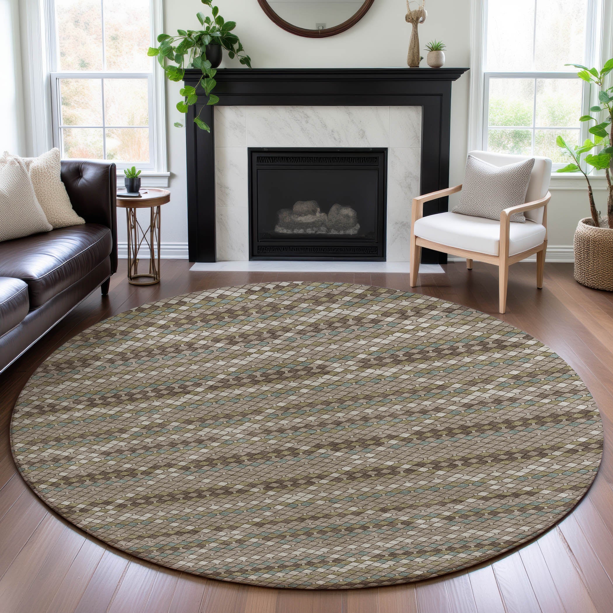 Bangkok Machine Washable Transitional Taupe Brown Rug 8' x 8' #shape_Round