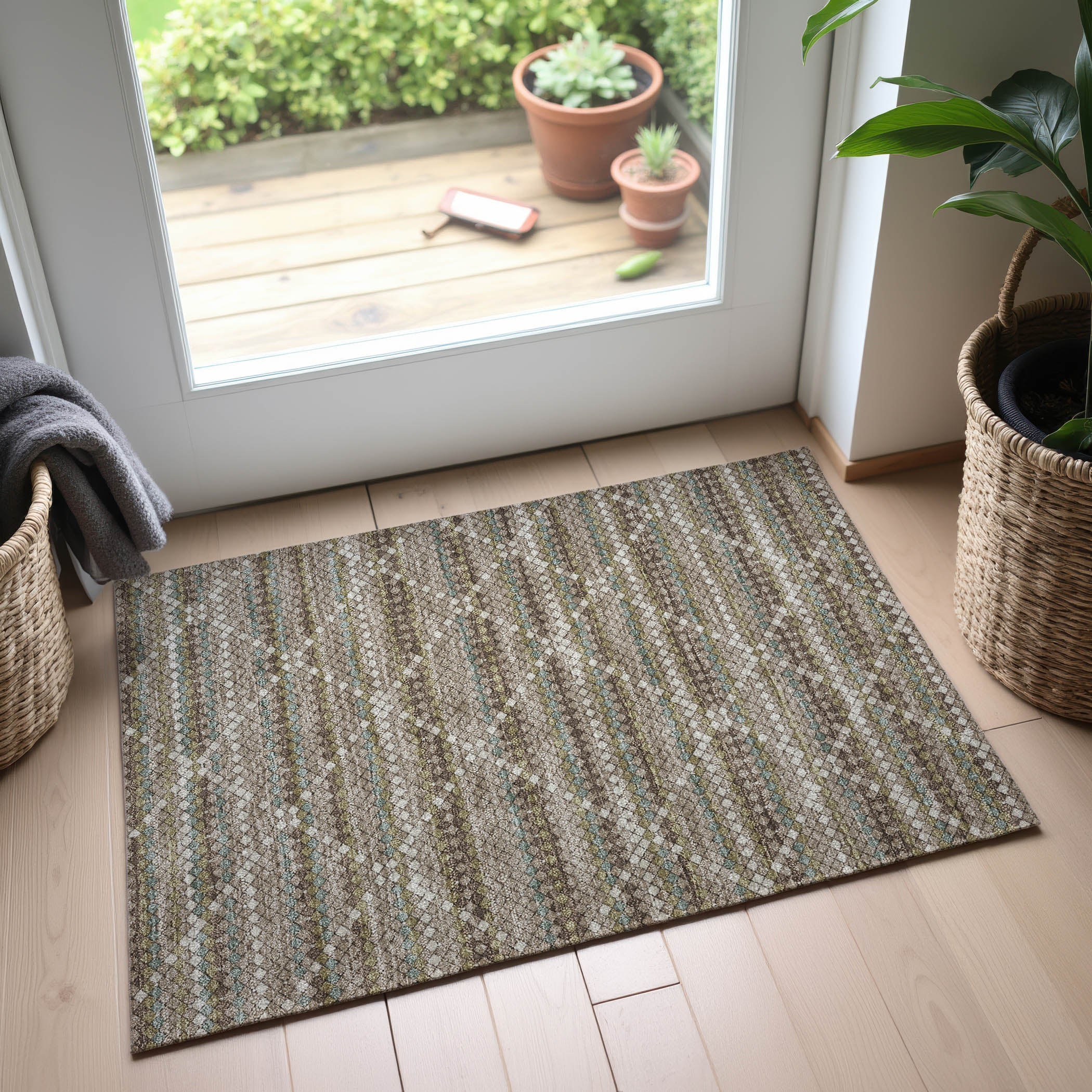 Bangkok Machine Washable Transitional Taupe Brown Rug 1'8" x 2'6" #shape_Rectangle