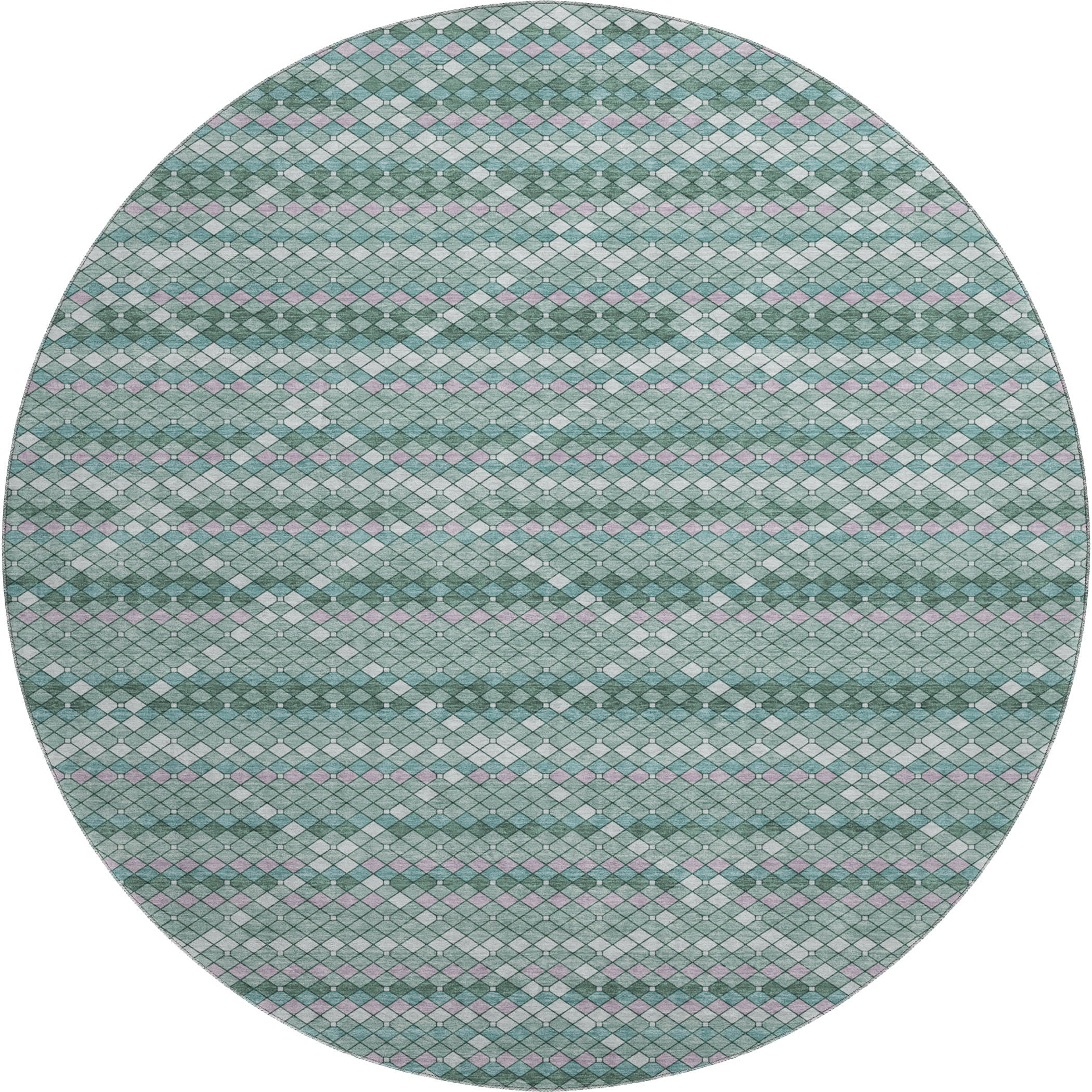 Bangkok Machine Washable Transitional Teal Rug 8' x 8' #shape_Round