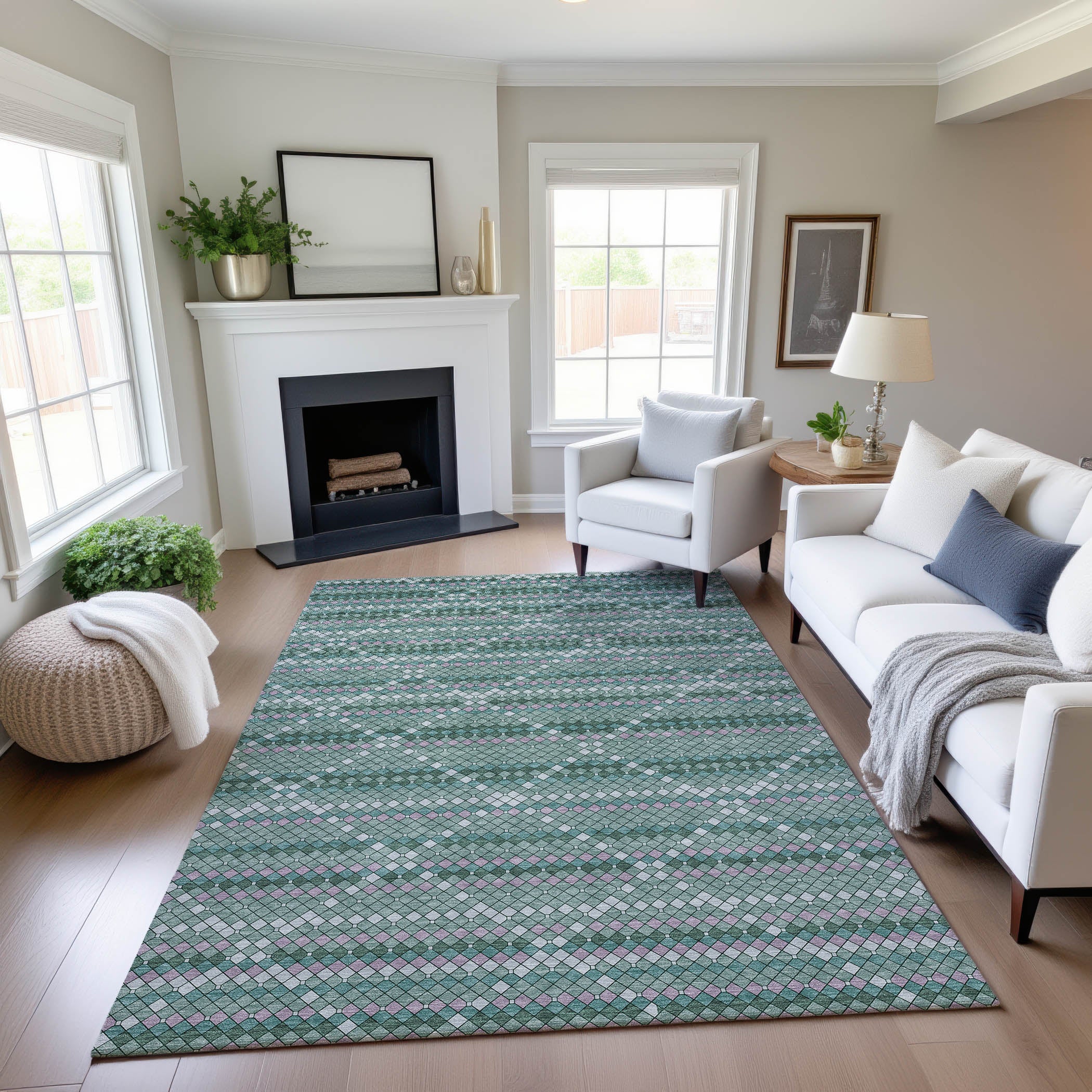 Bangkok Machine Washable Transitional Teal Rug 2'6" x 3'10" #shape_Rectangle