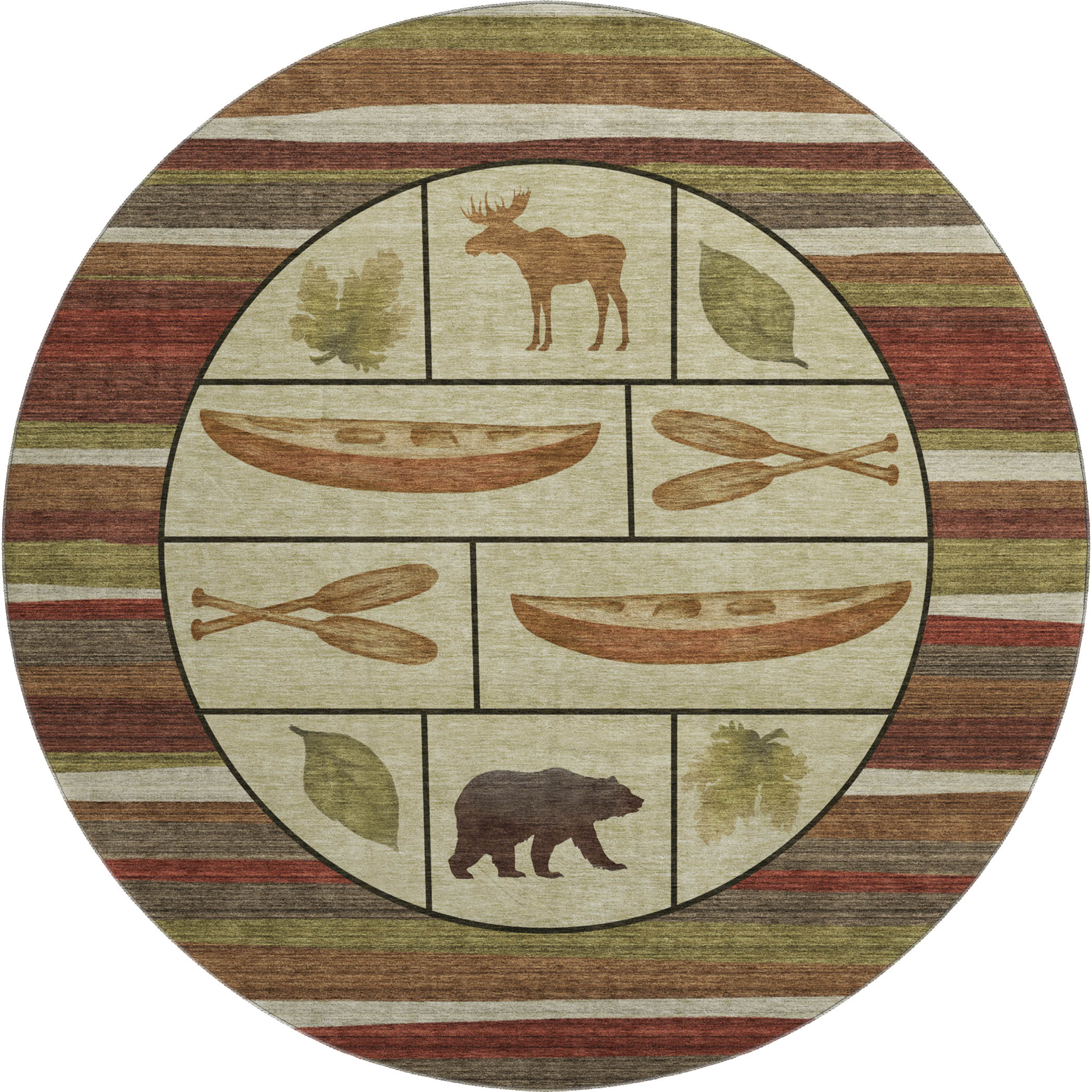 Queenstown Machine Washable Lodge Multi Red Rug 8' x 8' #shape_Round