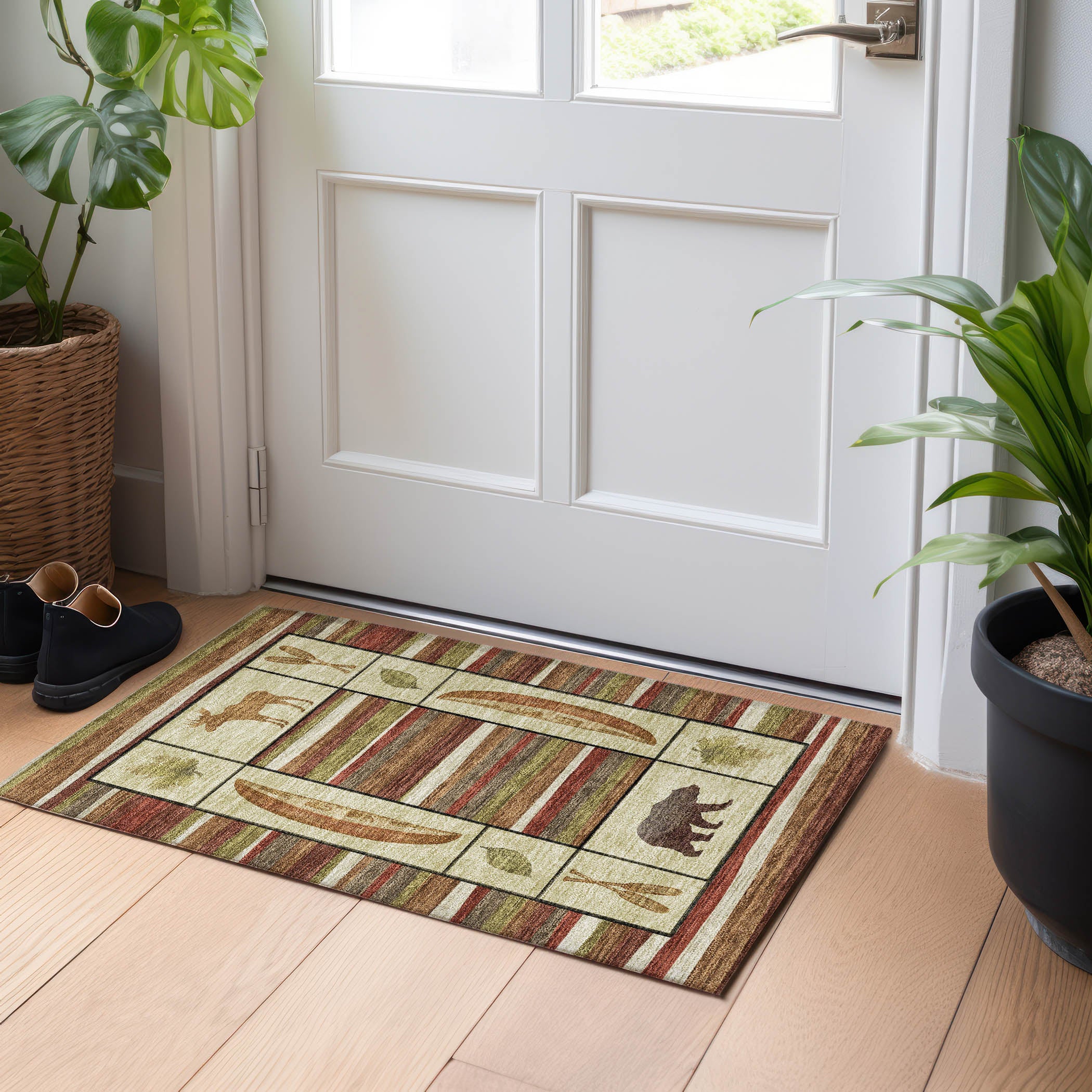 Queenstown Machine Washable Lodge Multi Red Rug 1'8" x 2'6" #shape_Rectangle