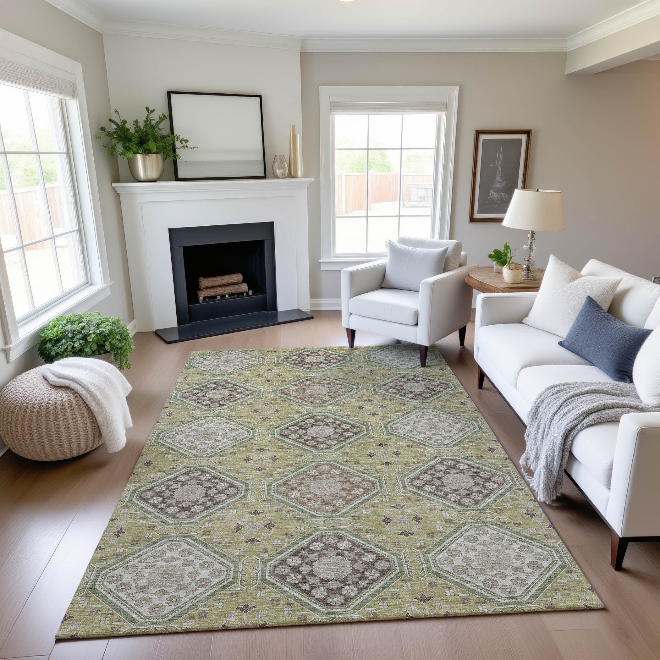 Oaxaca Machine Washable Transitional Aloe Green Rug 2'6" x 3'10" #shape_Rectangle