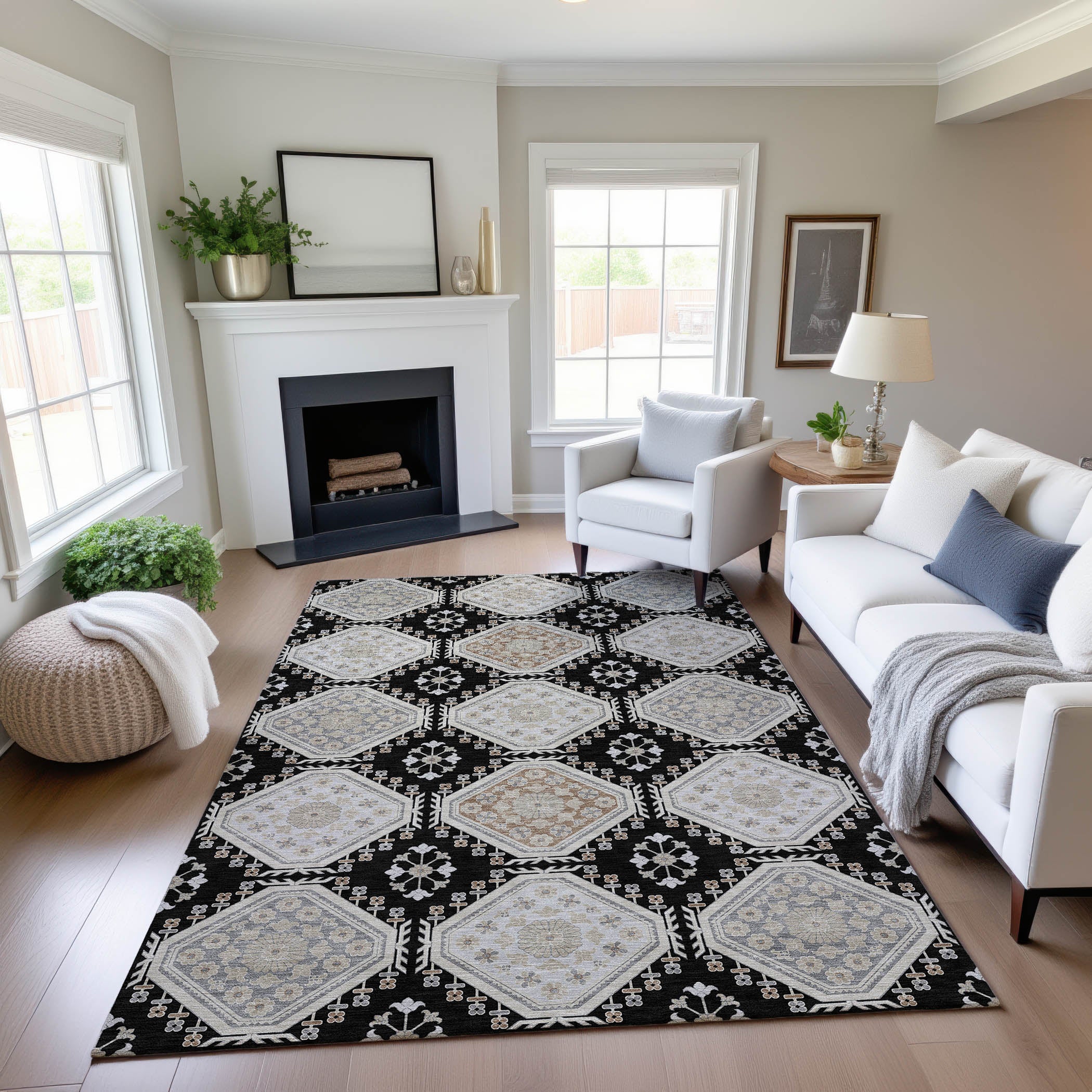 Oaxaca Machine Washable Transitional Black Rug 2'6" x 3'10" #shape_Rectangle
