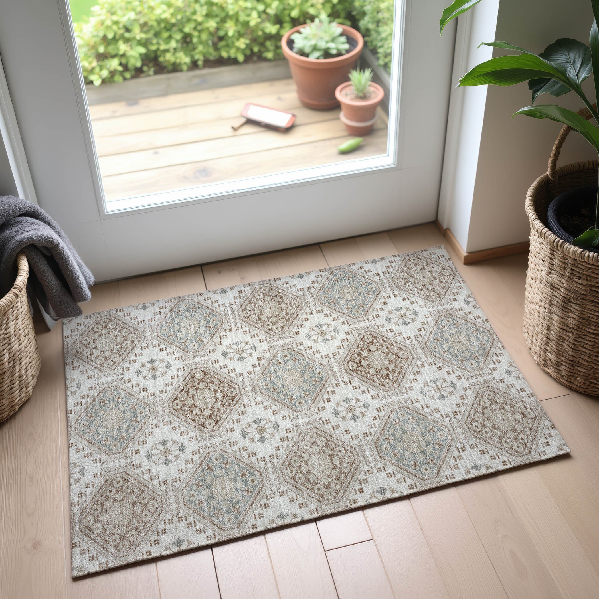 Oaxaca Machine Washable Transitional Ivory Rug 1'8" x 2'6" #shape_Rectangle
