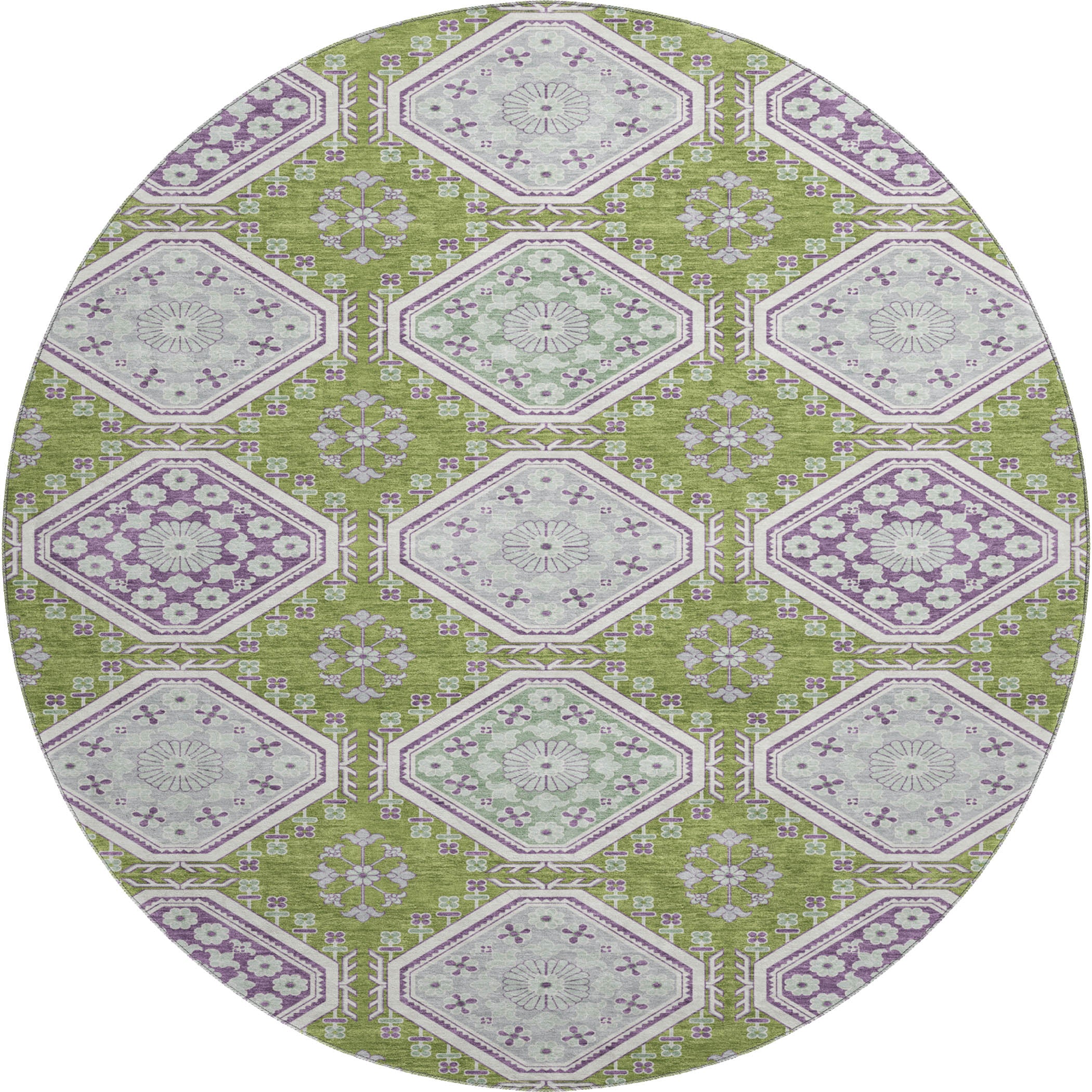 Oaxaca Machine Washable Transitional Lime Green Rug 8' x 8' #shape_Round