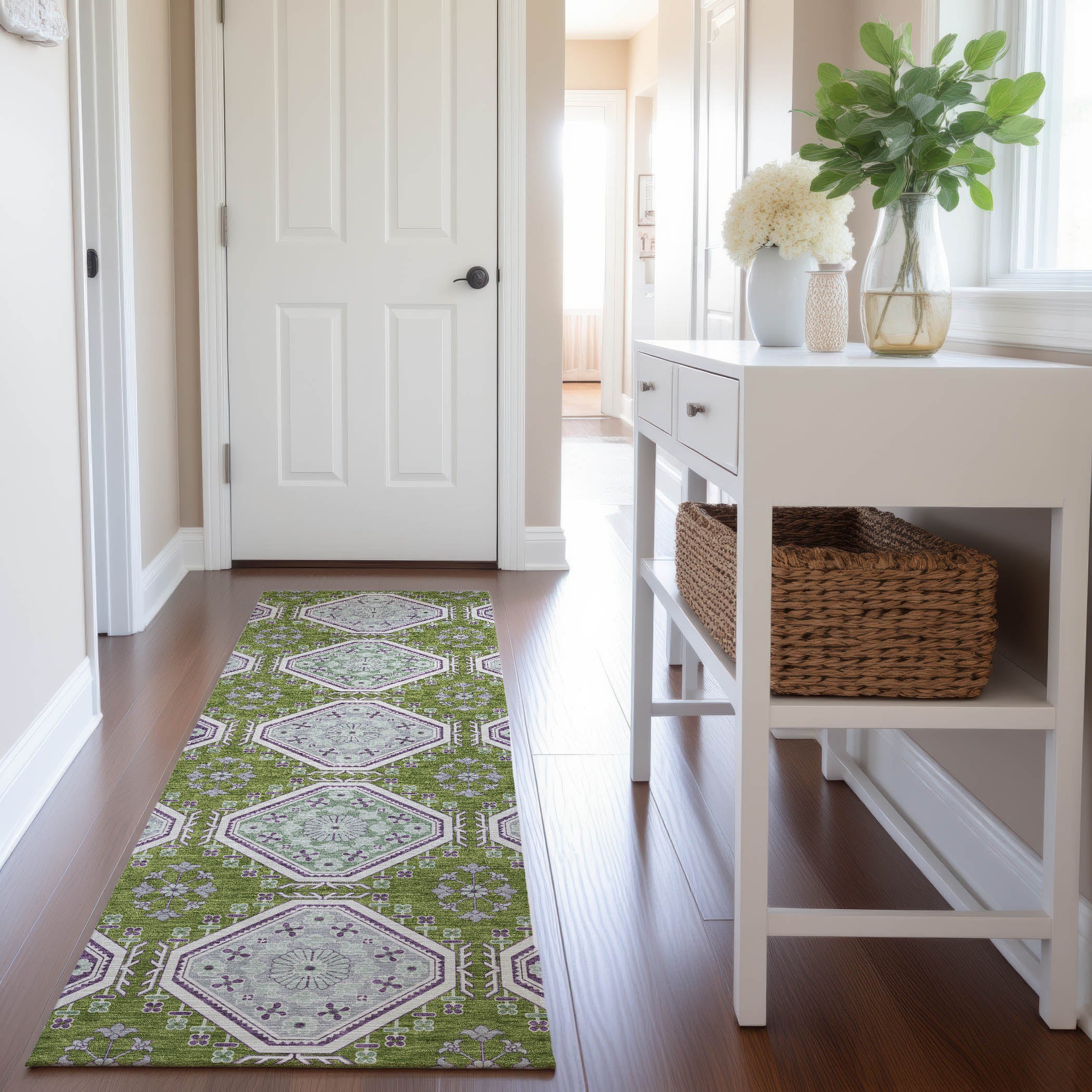 Oaxaca Machine Washable Transitional Lime Green Rug 2'3" x 7'6" #shape_Runner