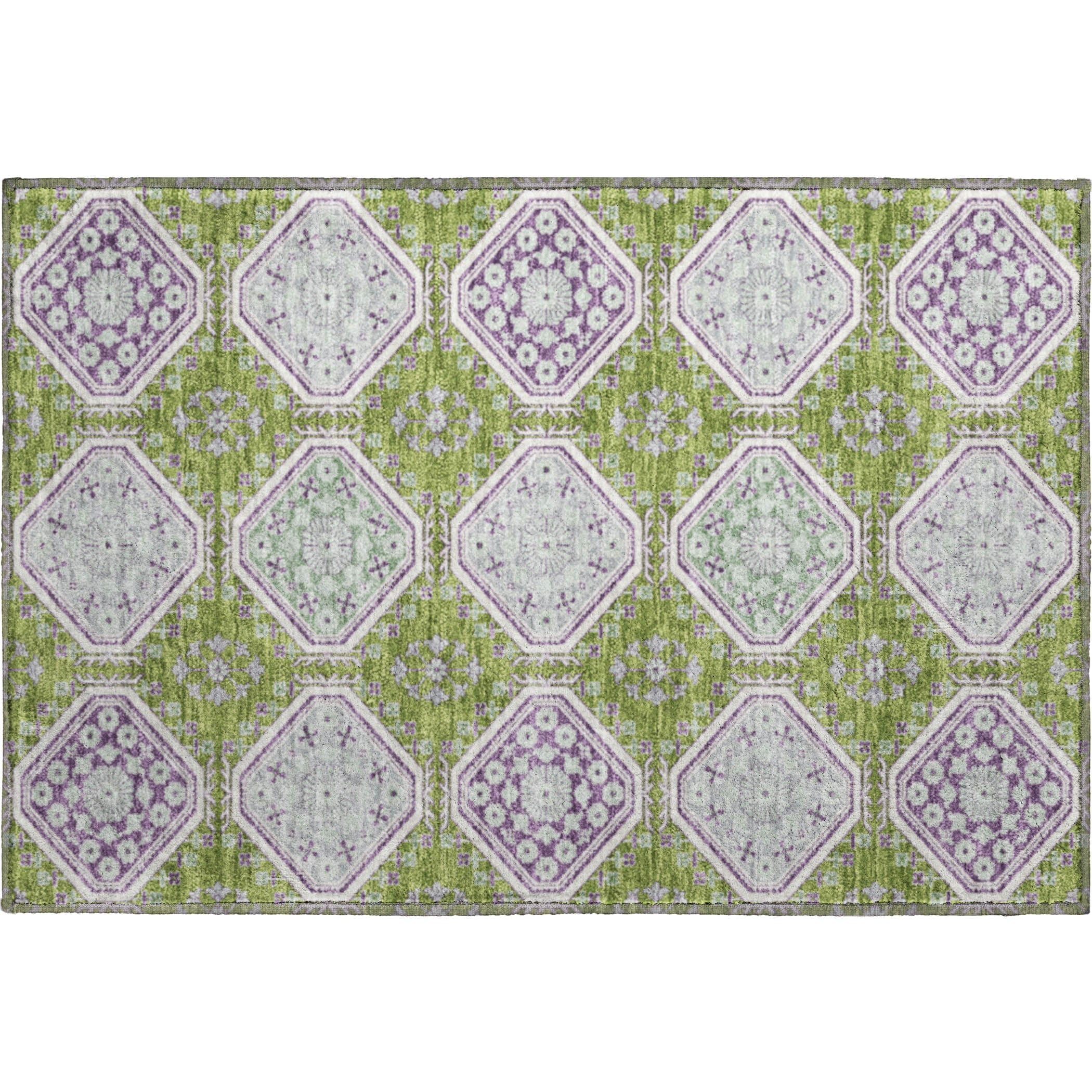 Oaxaca Machine Washable Transitional Lime Green Rug 1'8" x 2'6" #shape_Rectangle