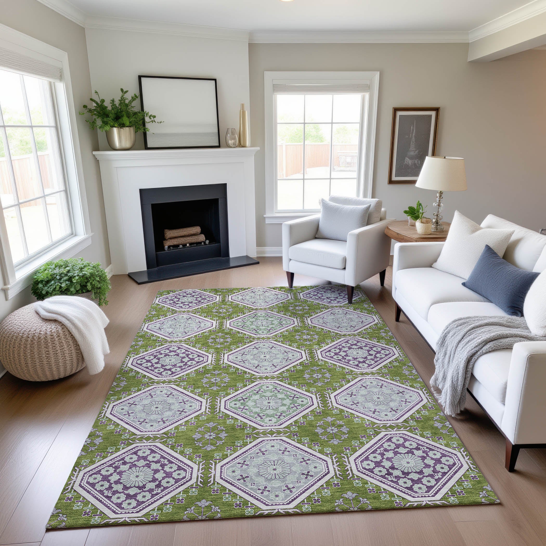 Oaxaca Machine Washable Transitional Lime Green Rug 2'6" x 3'10" #shape_Rectangle