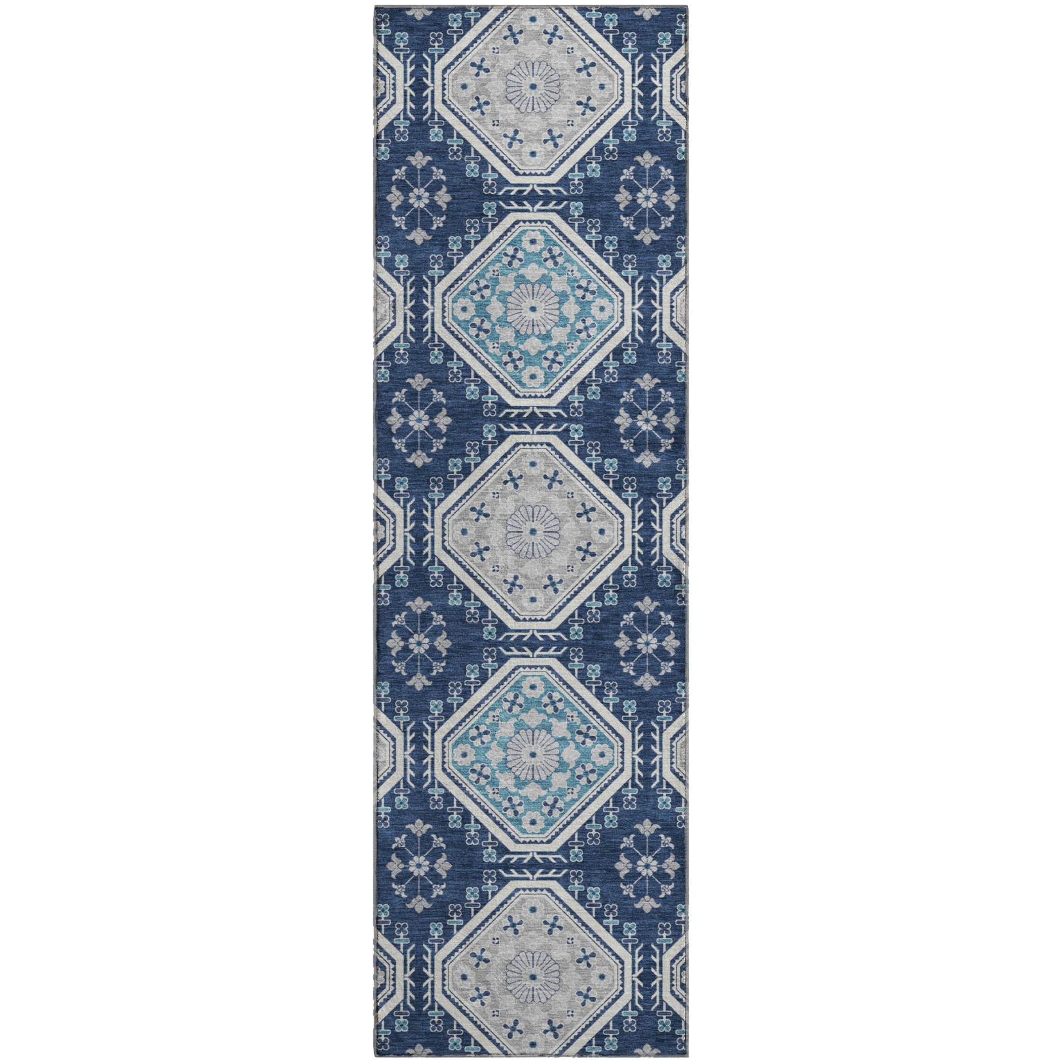 Oaxaca Machine Washable Transitional Navy Blue Rug 2'3" x 7'6" #shape_Runner