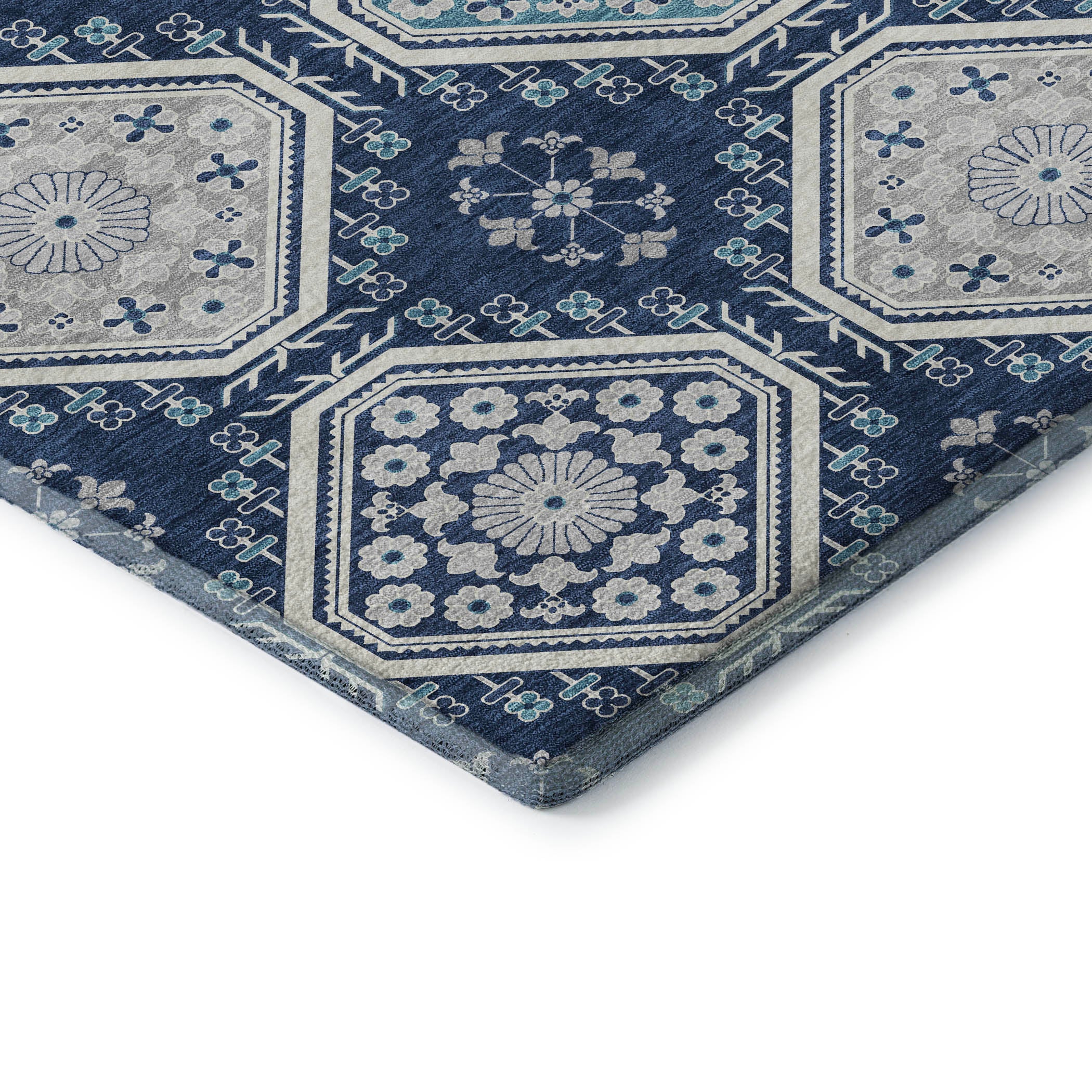 Oaxaca Machine Washable Transitional Navy Blue Rug 1'8" x 2'6" #shape_Rectangle