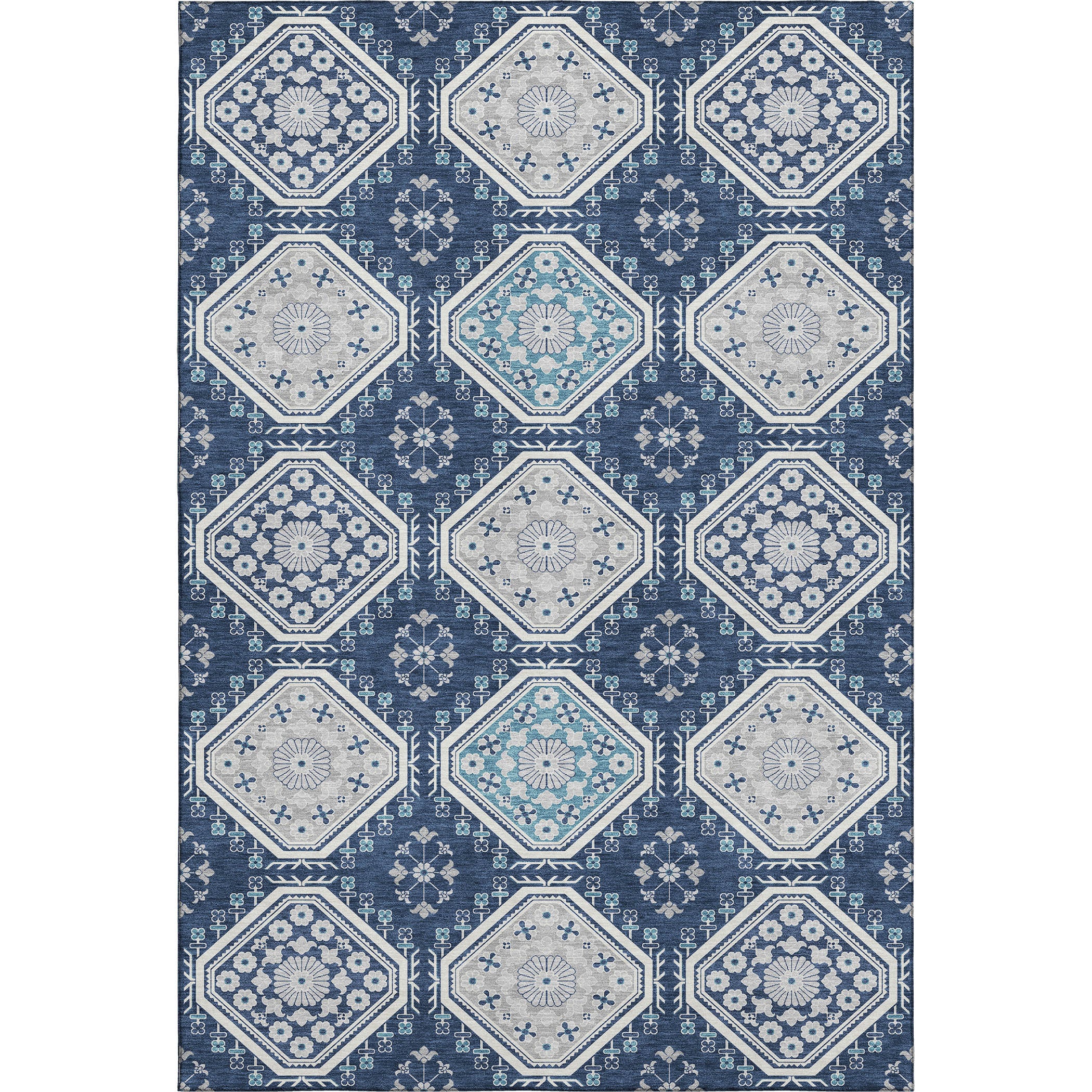 Oaxaca Machine Washable Transitional Navy Blue Rug 2'6" x 3'10" #shape_Rectangle