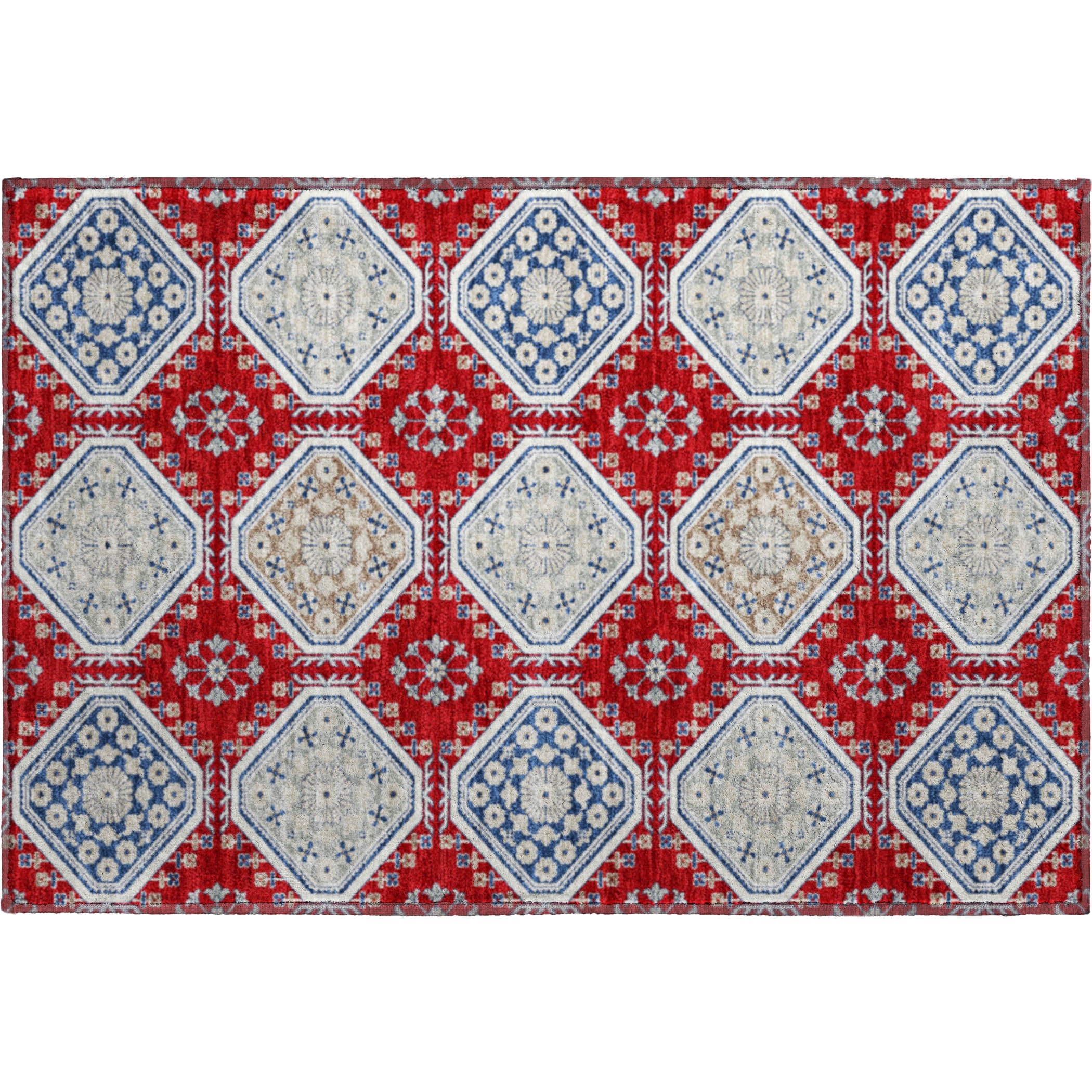 Oaxaca Machine Washable Transitional Red Rug 1'8" x 2'6" #shape_Rectangle