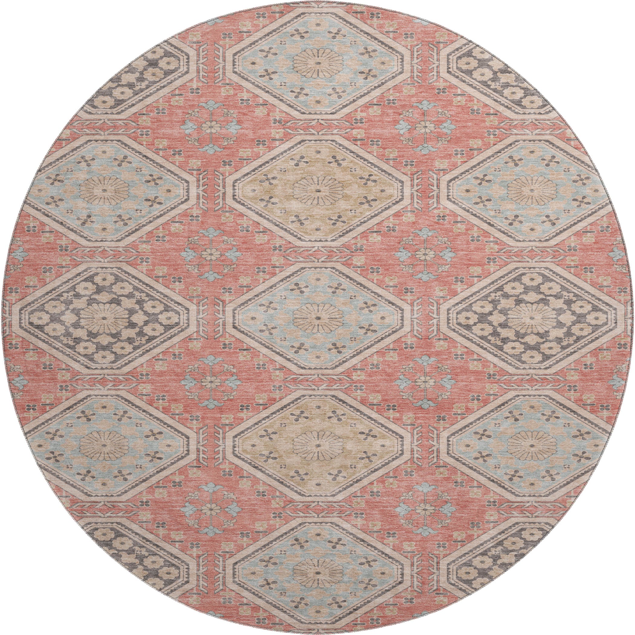 Oaxaca Machine Washable Transitional Salmon Orange Rug 8' x 8' #shape_Round