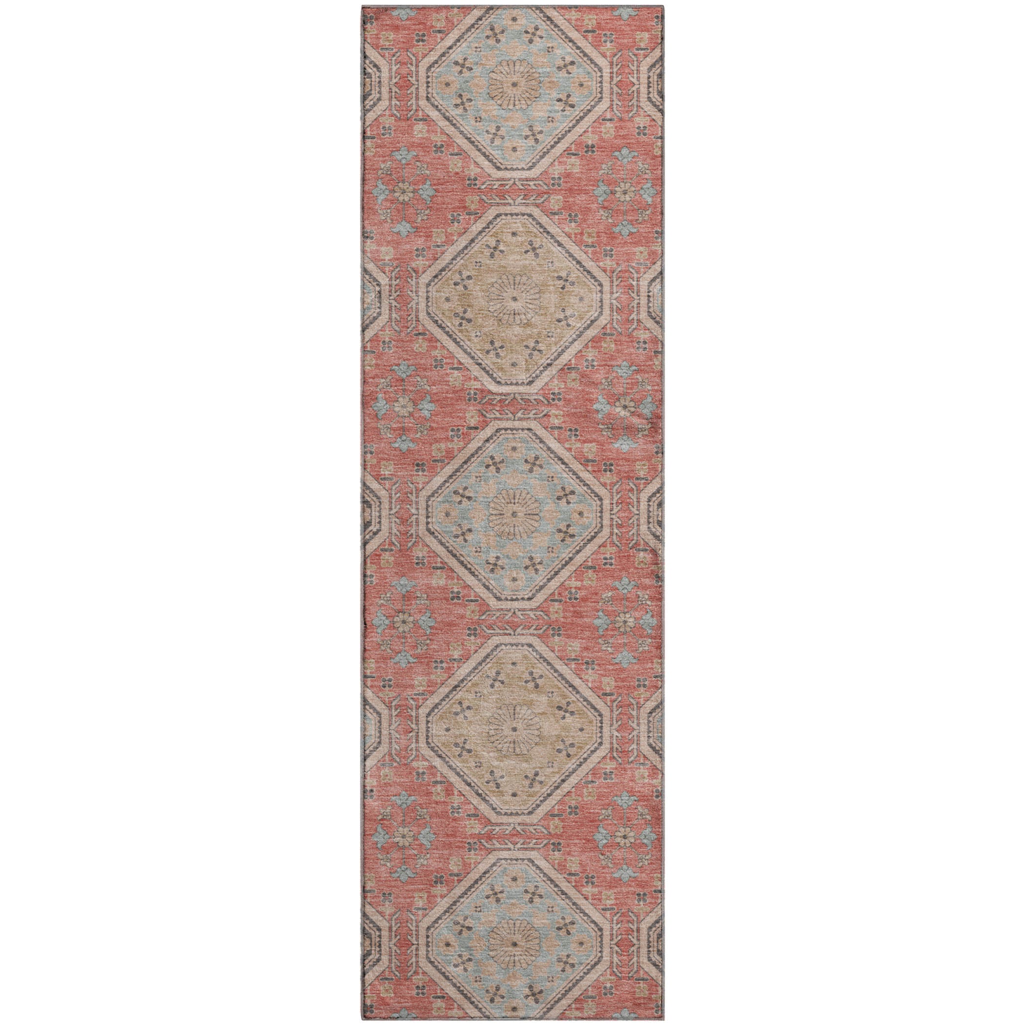 Oaxaca Machine Washable Transitional Salmon Orange Rug 2'3" x 7'6" #shape_Runner