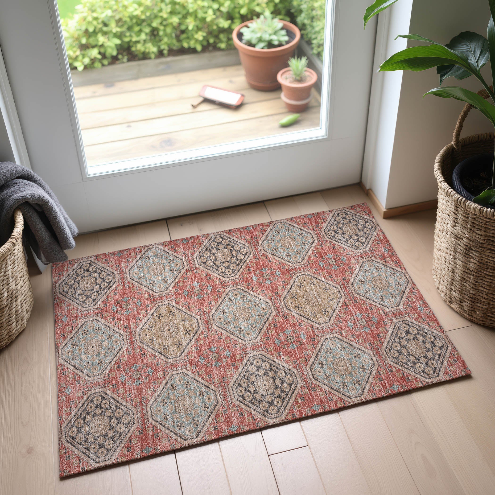 Oaxaca Machine Washable Transitional Salmon Orange Rug 1'8" x 2'6" #shape_Rectangle