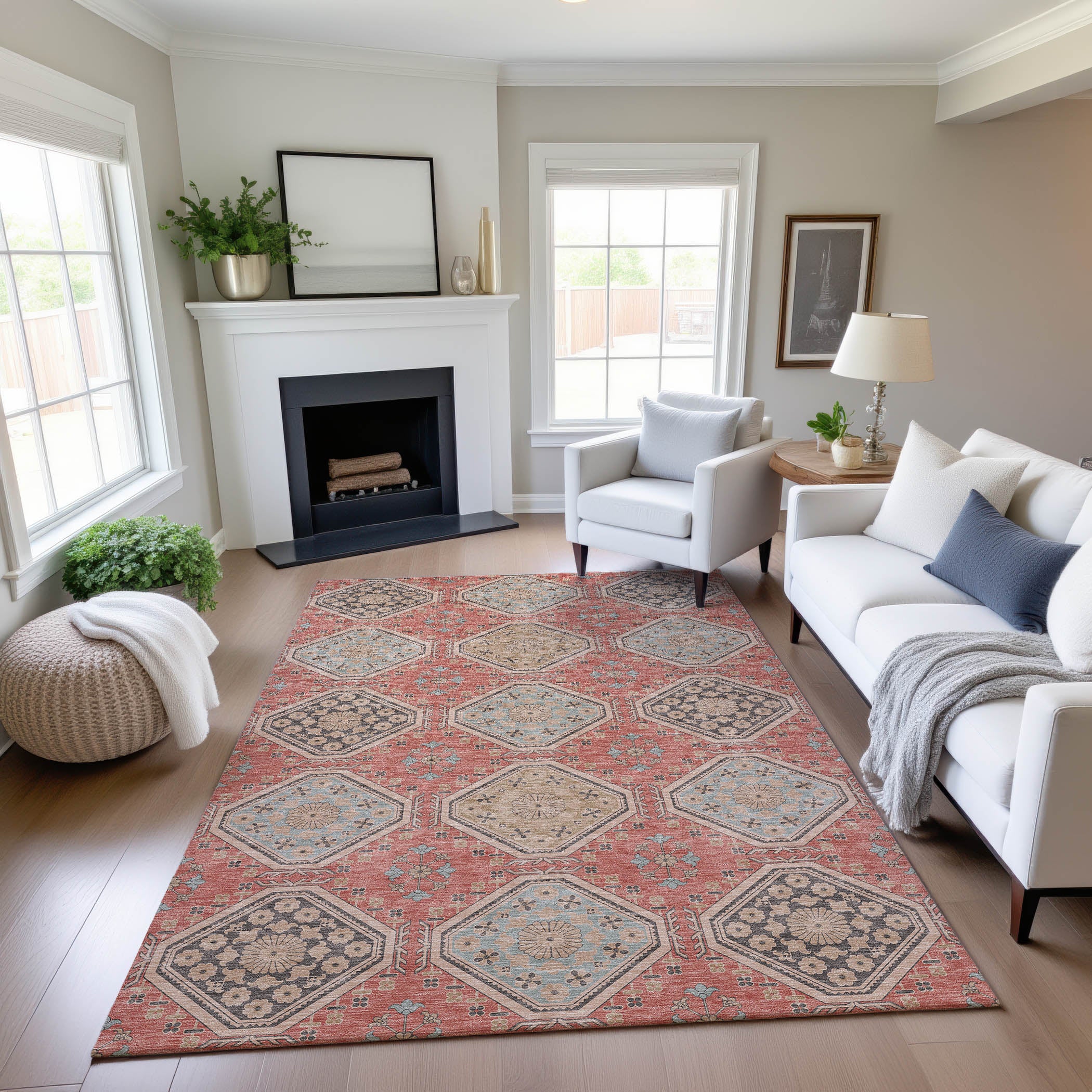 Oaxaca Machine Washable Transitional Salmon Orange Rug 2'6" x 3'10" #shape_Rectangle