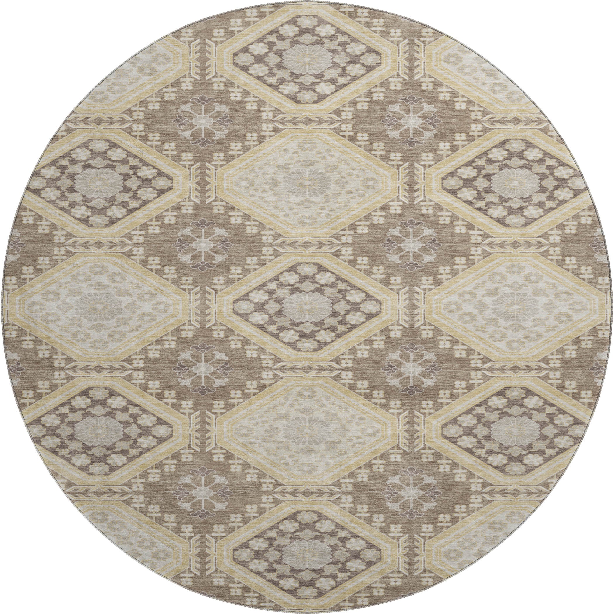 Oaxaca Machine Washable Transitional Taupe Brown Rug 8' x 8' #shape_Round