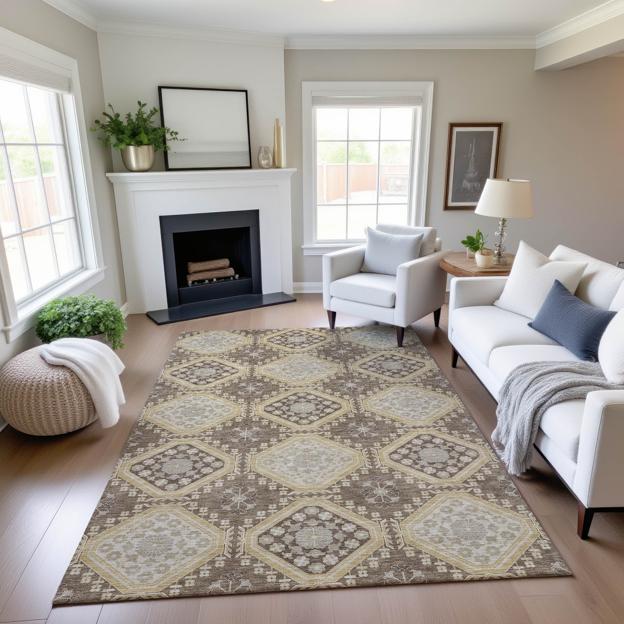 Oaxaca Machine Washable Transitional Taupe Brown Rug 2'6" x 3'10" #shape_Rectangle