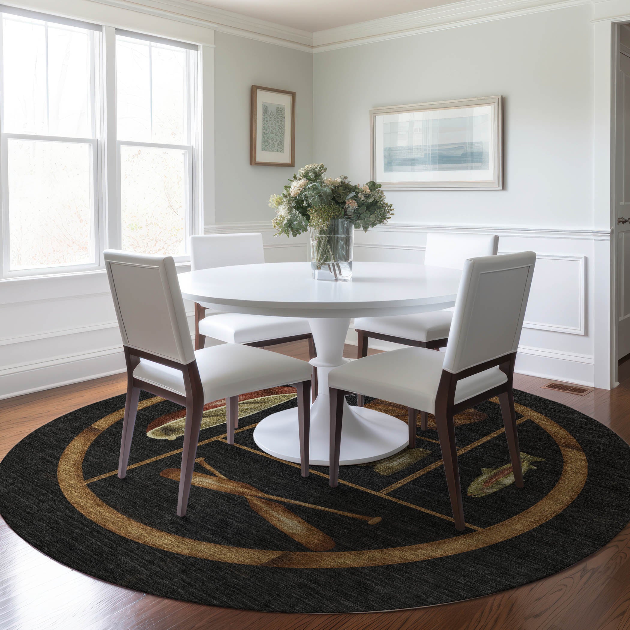 Santorini Machine Washable Lodge Midnight Black Rug 8' x 8' #shape_Round