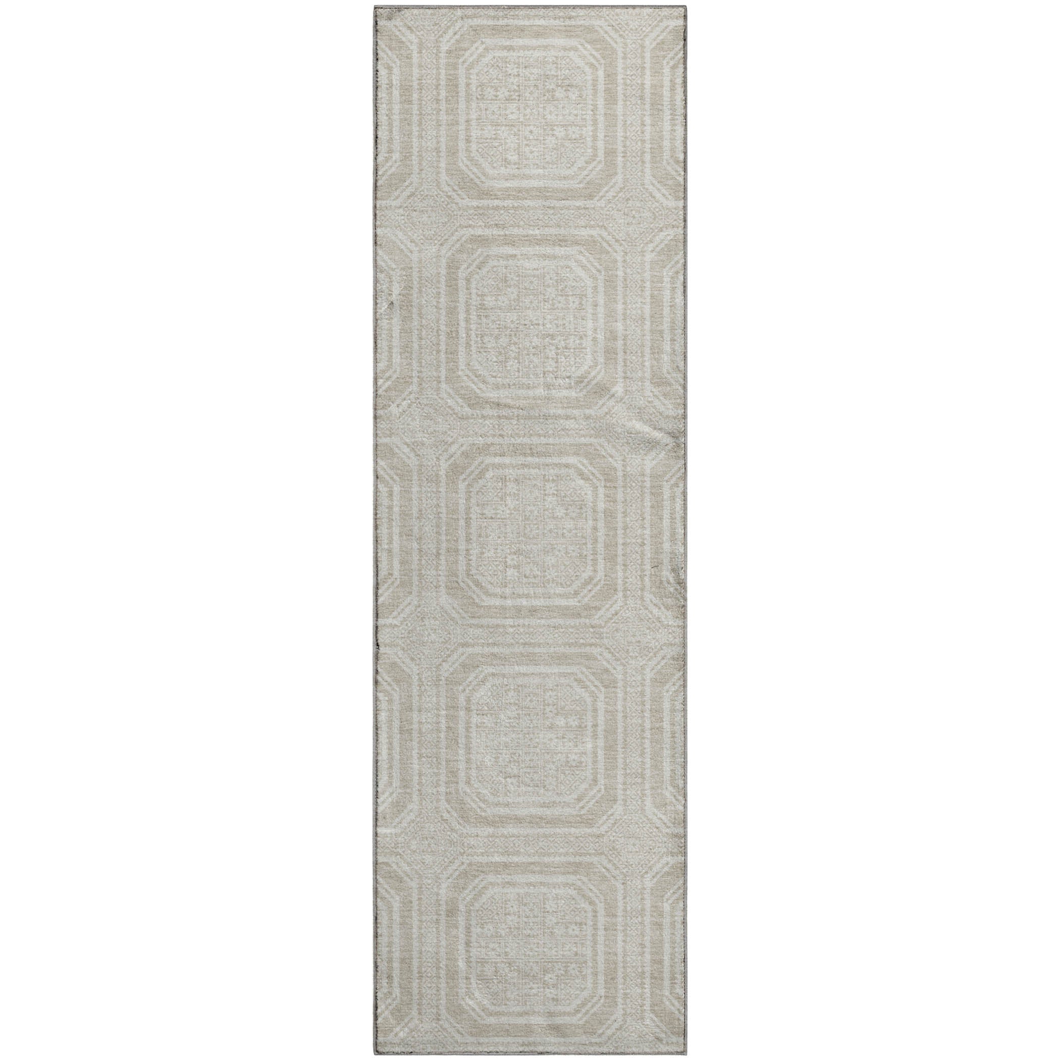 Kyoto Machine Washable Transitional Beige Brown Rug 2'3" x 7'6" #shape_Runner