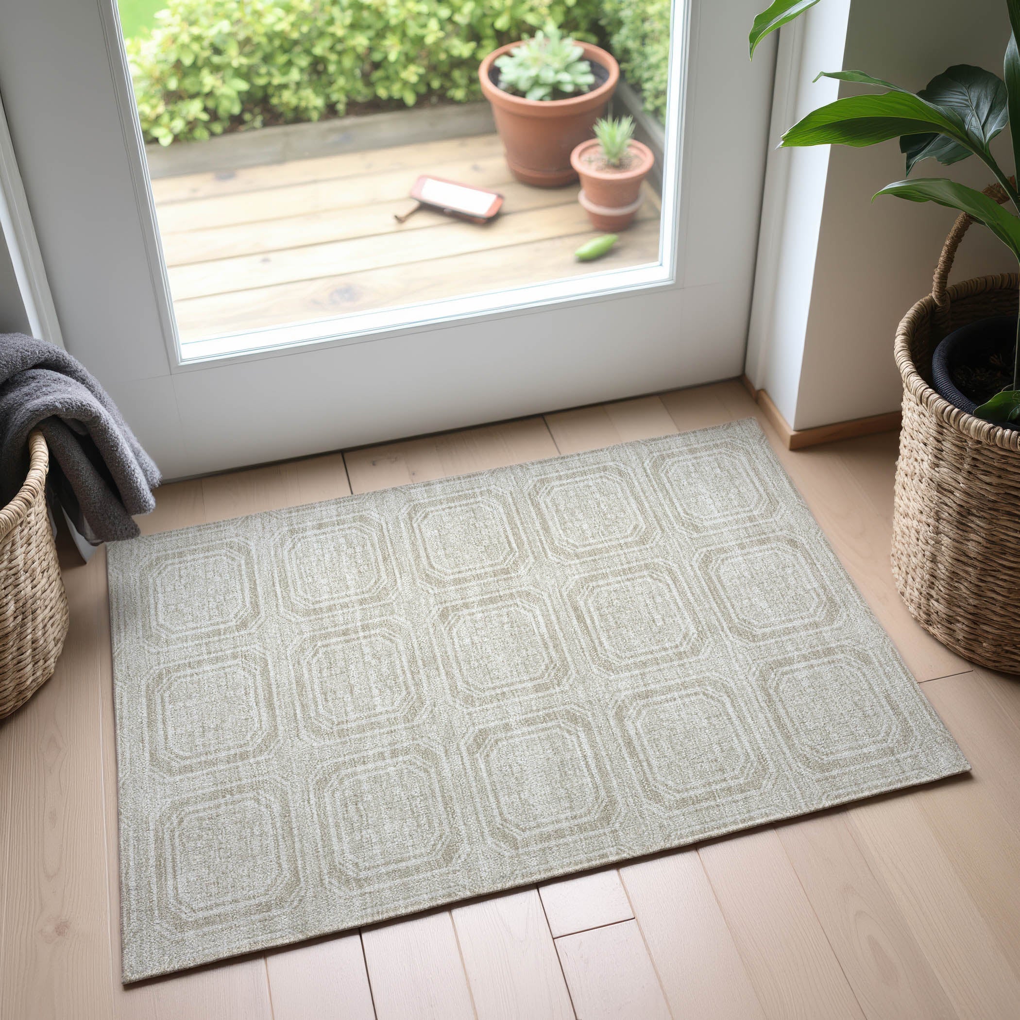 Kyoto Machine Washable Transitional Beige Brown Rug 1'8" x 2'6" #shape_Rectangle