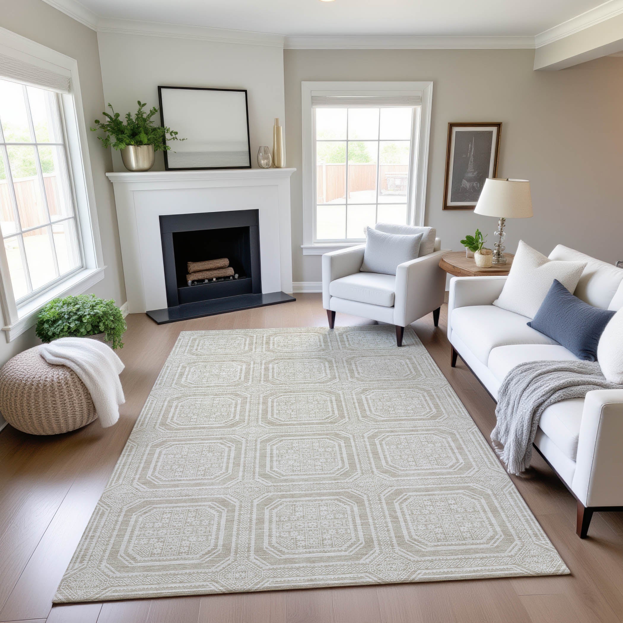 Kyoto Machine Washable Transitional Beige Brown Rug 2'6" x 3'10" #shape_Rectangle