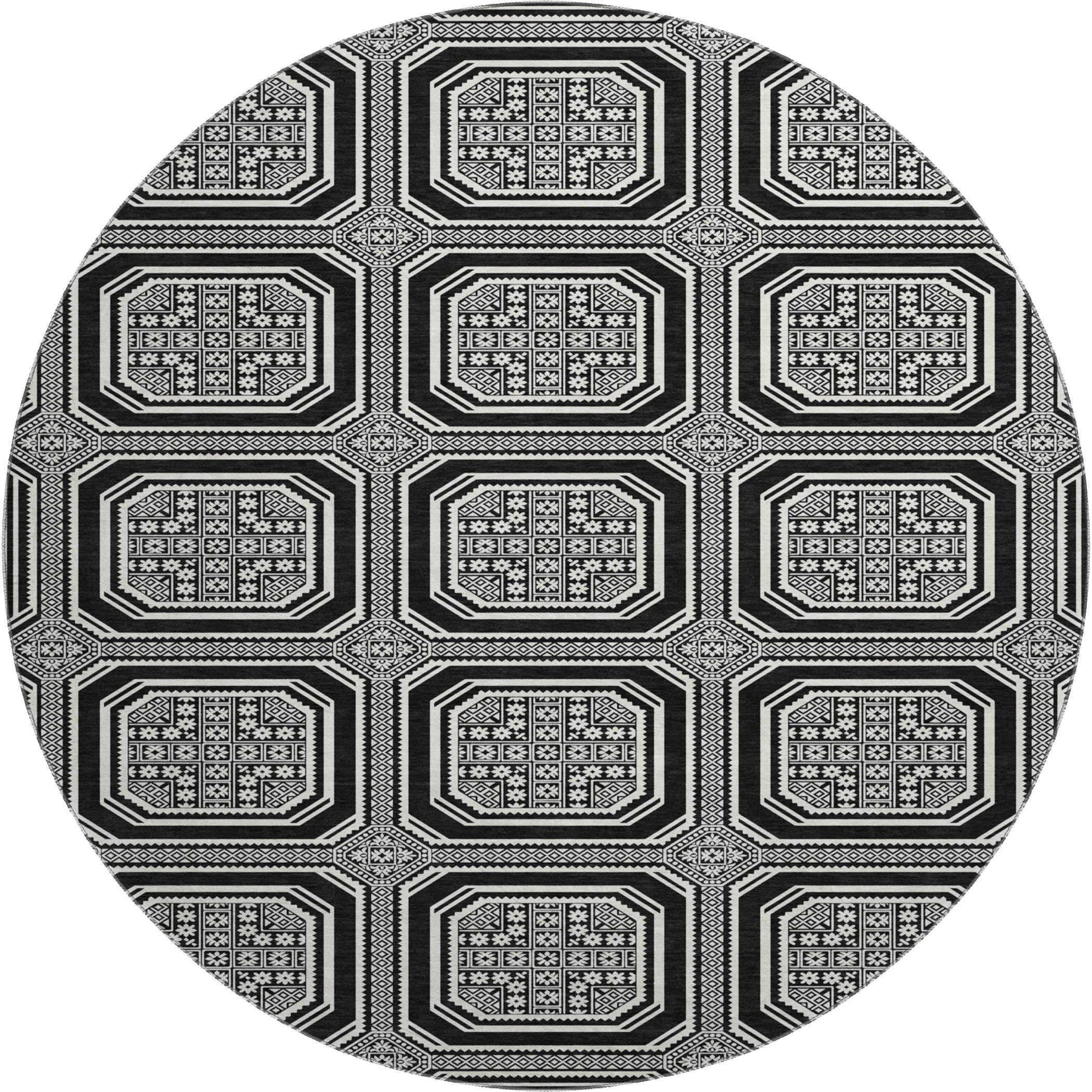 Kyoto Machine Washable Transitional Black Rug 8' x 8' #shape_Round