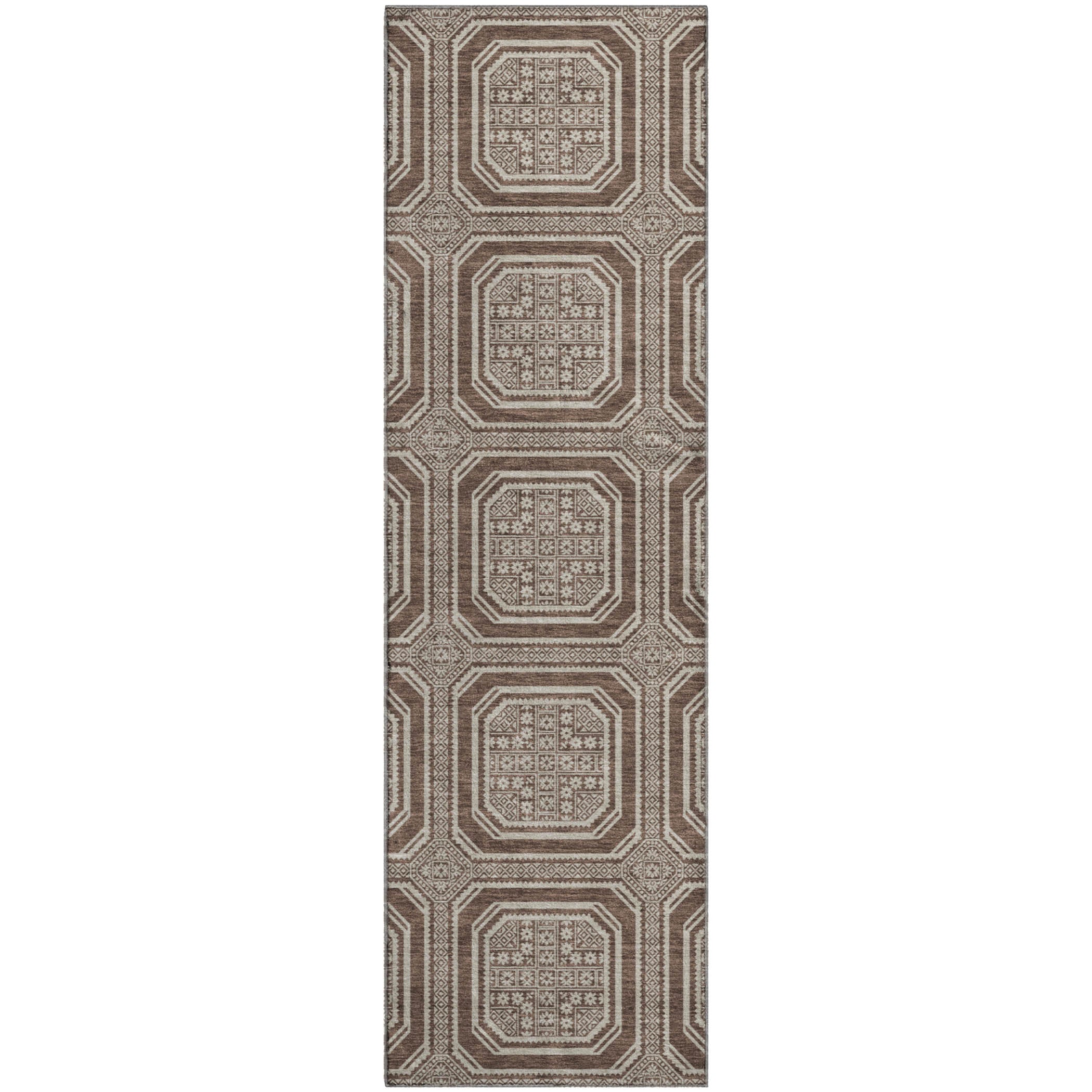 Kyoto Machine Washable Transitional Brown Rug 2'3" x 7'6" #shape_Runner