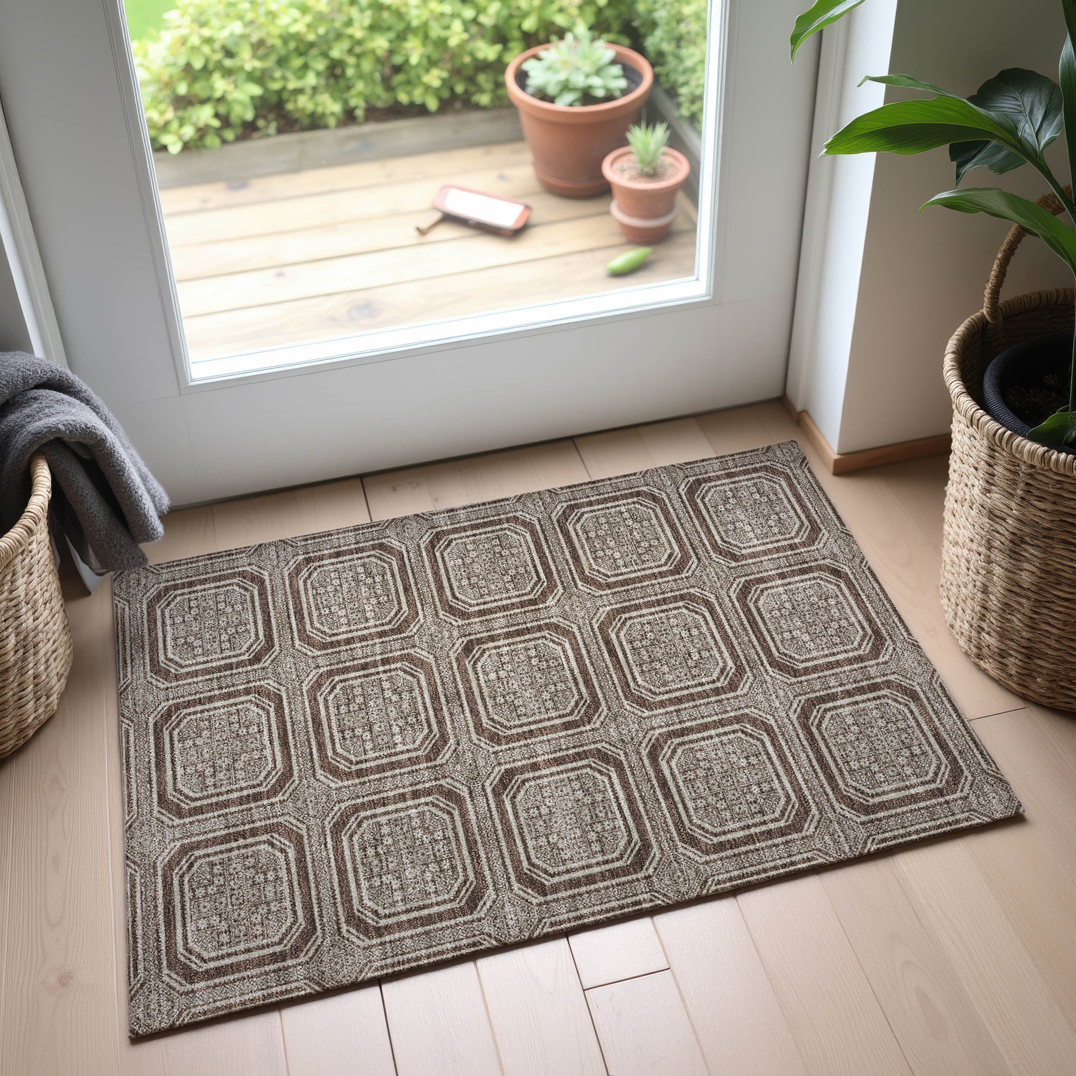 Kyoto Machine Washable Transitional Brown Rug 1'8" x 2'6" #shape_Rectangle