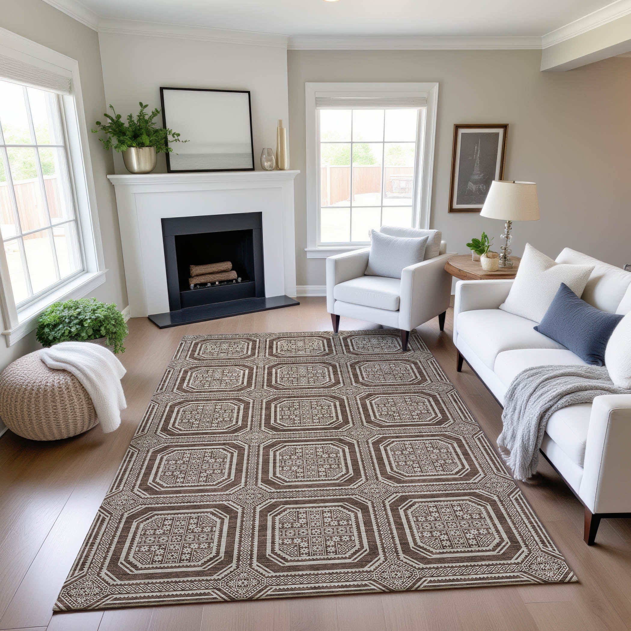 Kyoto Machine Washable Transitional Brown Rug 2'6" x 3'10" #shape_Rectangle
