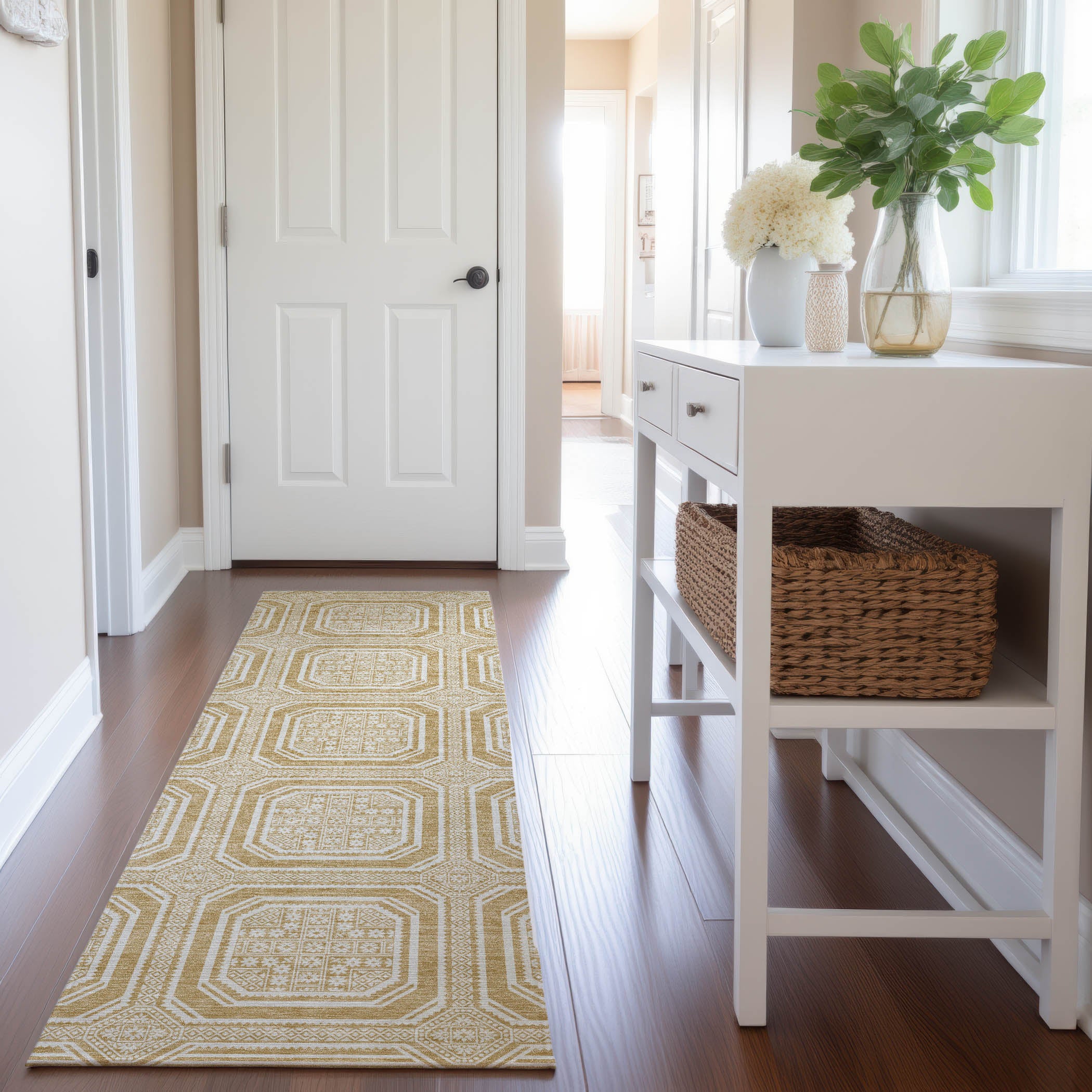 Kyoto Machine Washable Transitional Gold Rug 2'3" x 7'6" #shape_Runner