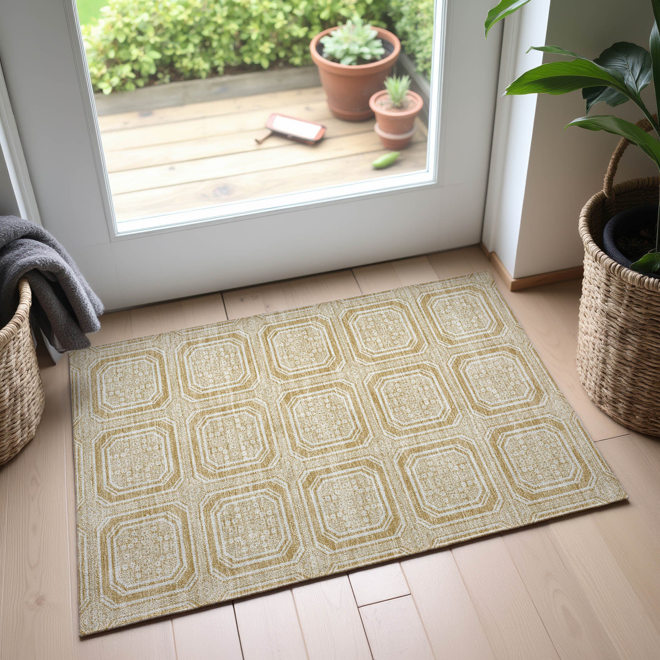 Kyoto Machine Washable Transitional Gold Rug 1'8" x 2'6" #shape_Rectangle