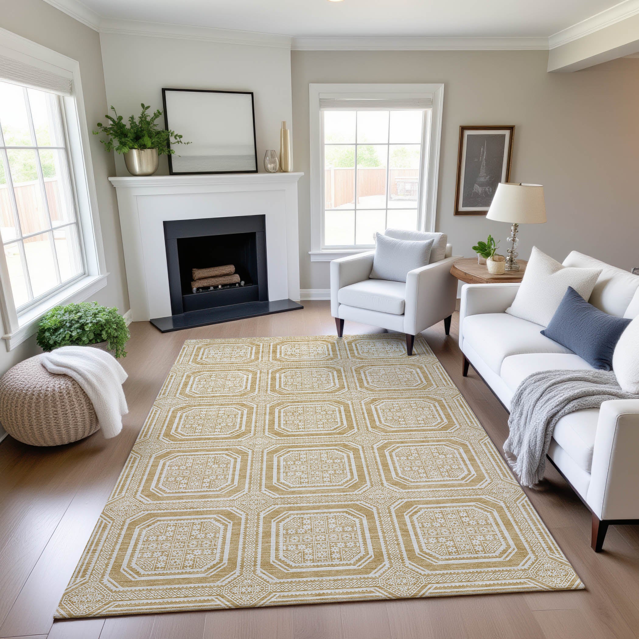 Kyoto Machine Washable Transitional Gold Rug 2'6" x 3'10" #shape_Rectangle