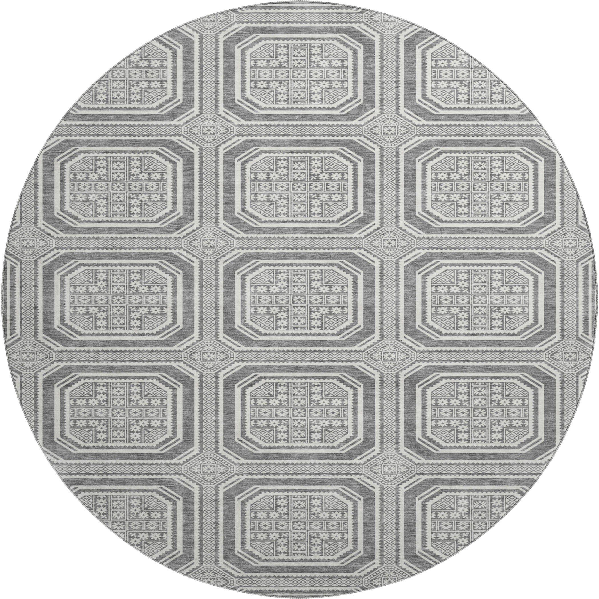 Kyoto Machine Washable Transitional Gray Rug 8' x 8' #shape_Round