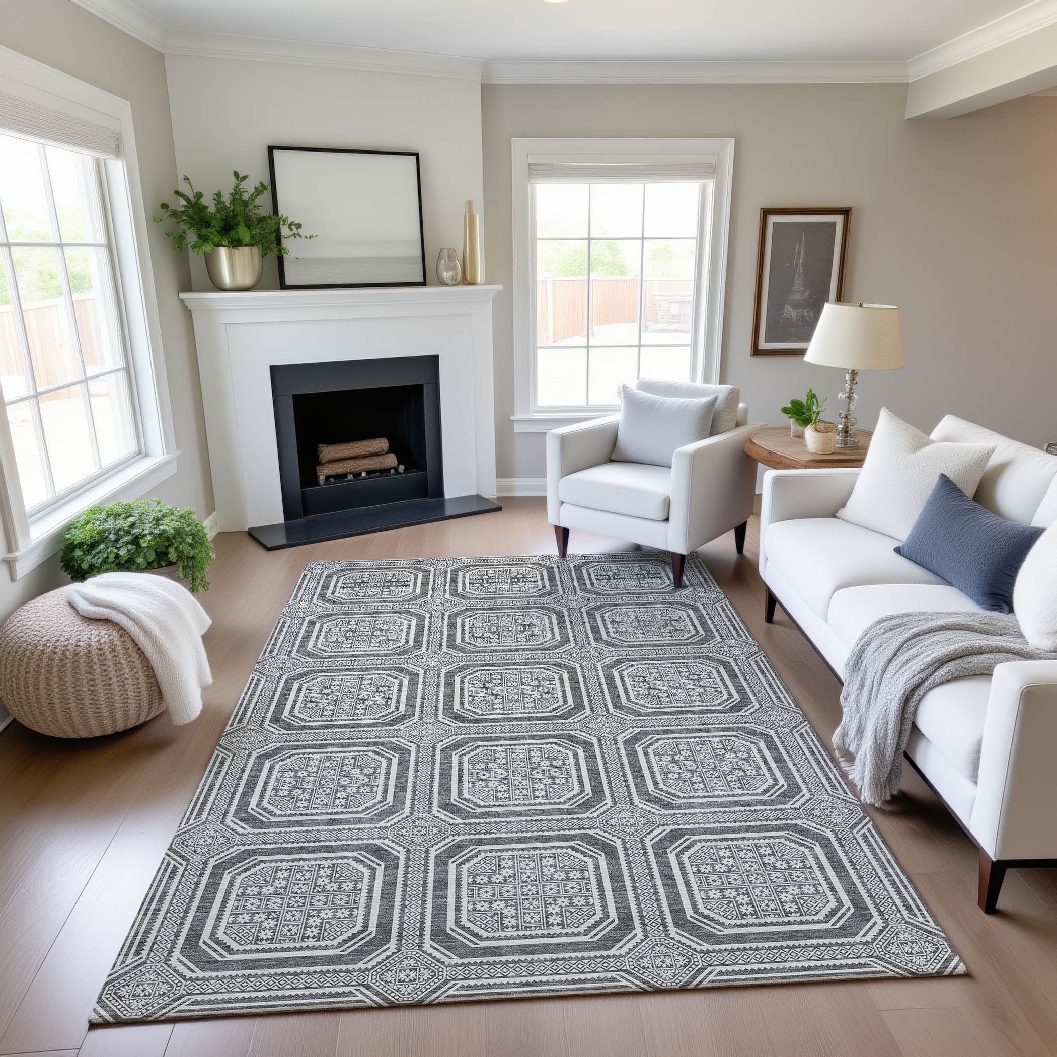 Kyoto Machine Washable Transitional Gray Rug 2'6" x 3'10" #shape_Rectangle