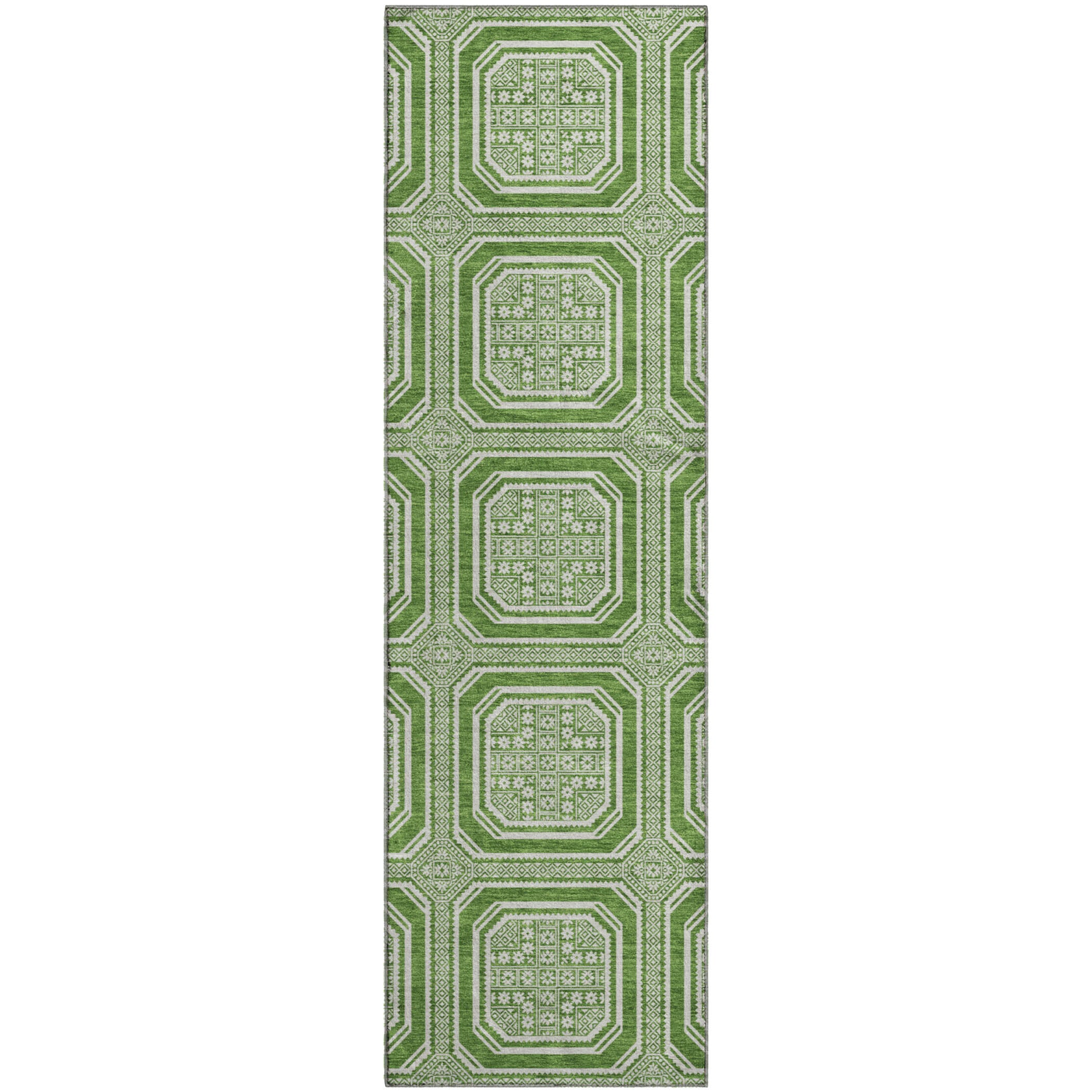 Kyoto Machine Washable Transitional Green Rug 2'3" x 7'6" #shape_Runner