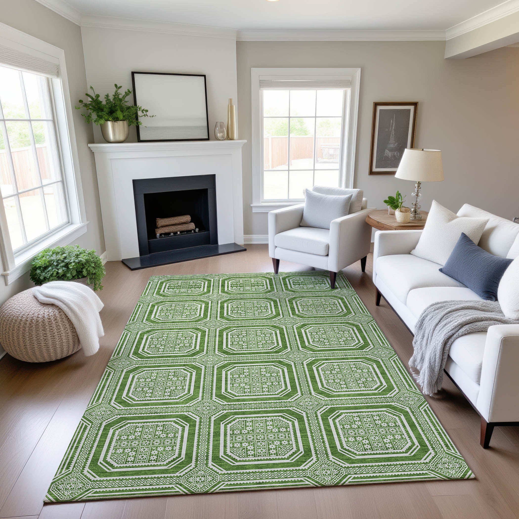 Kyoto Machine Washable Transitional Green Rug 2'6" x 3'10" #shape_Rectangle