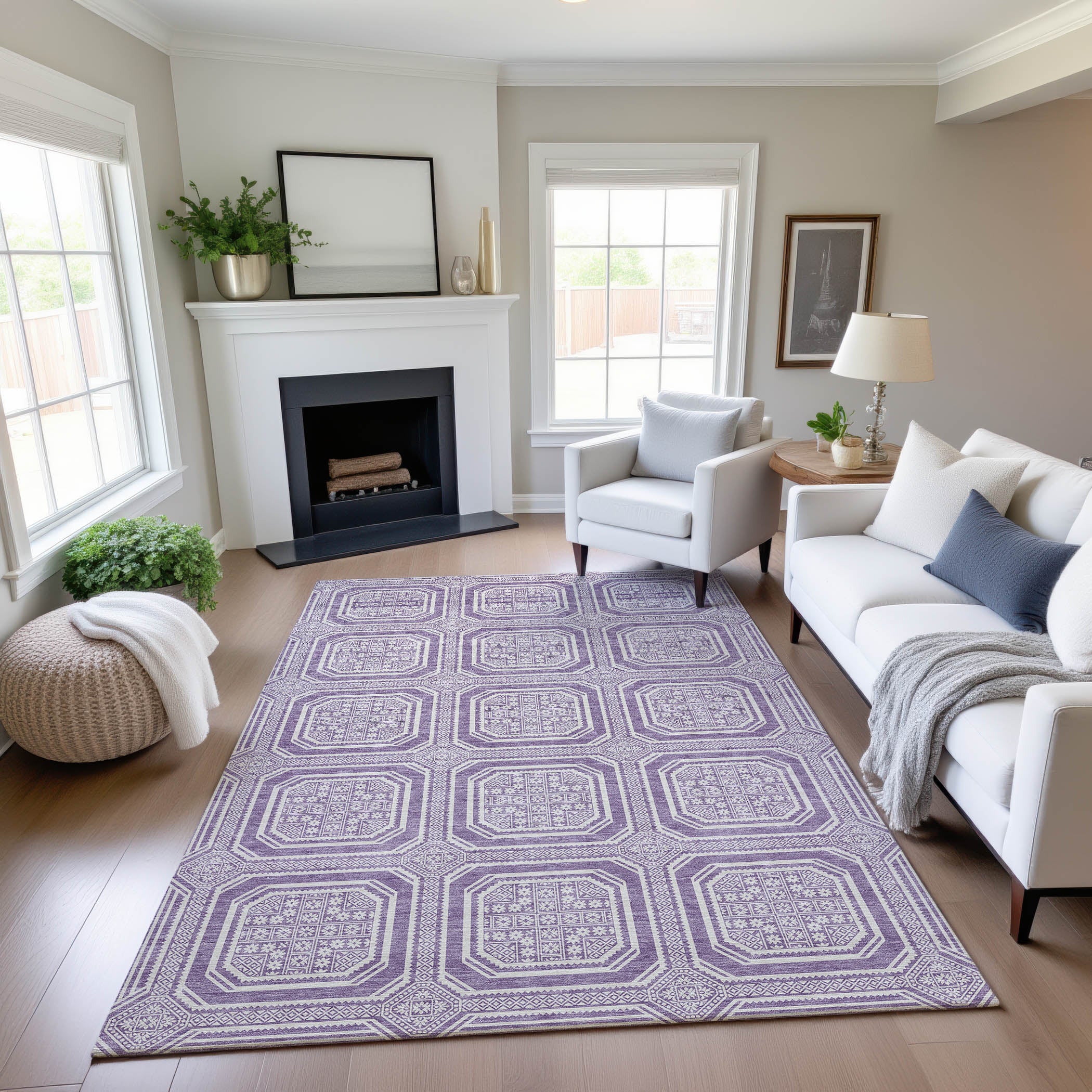 Kyoto Machine Washable Transitional Lavender Purple Rug 2'6" x 3'10" #shape_Rectangle