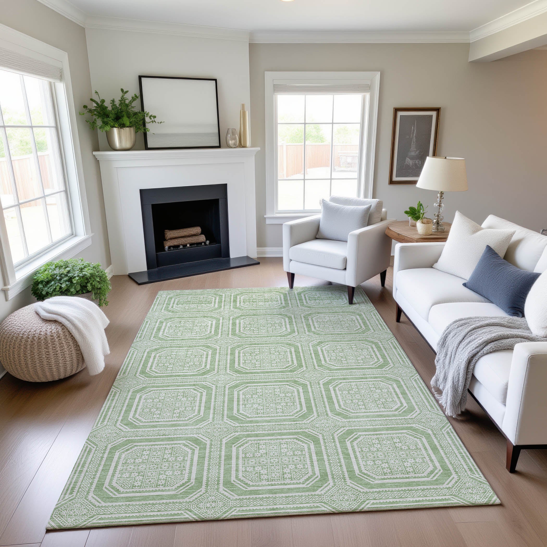 Kyoto Machine Washable Transitional Mint Green Rug 2'6" x 3'10" #shape_Rectangle