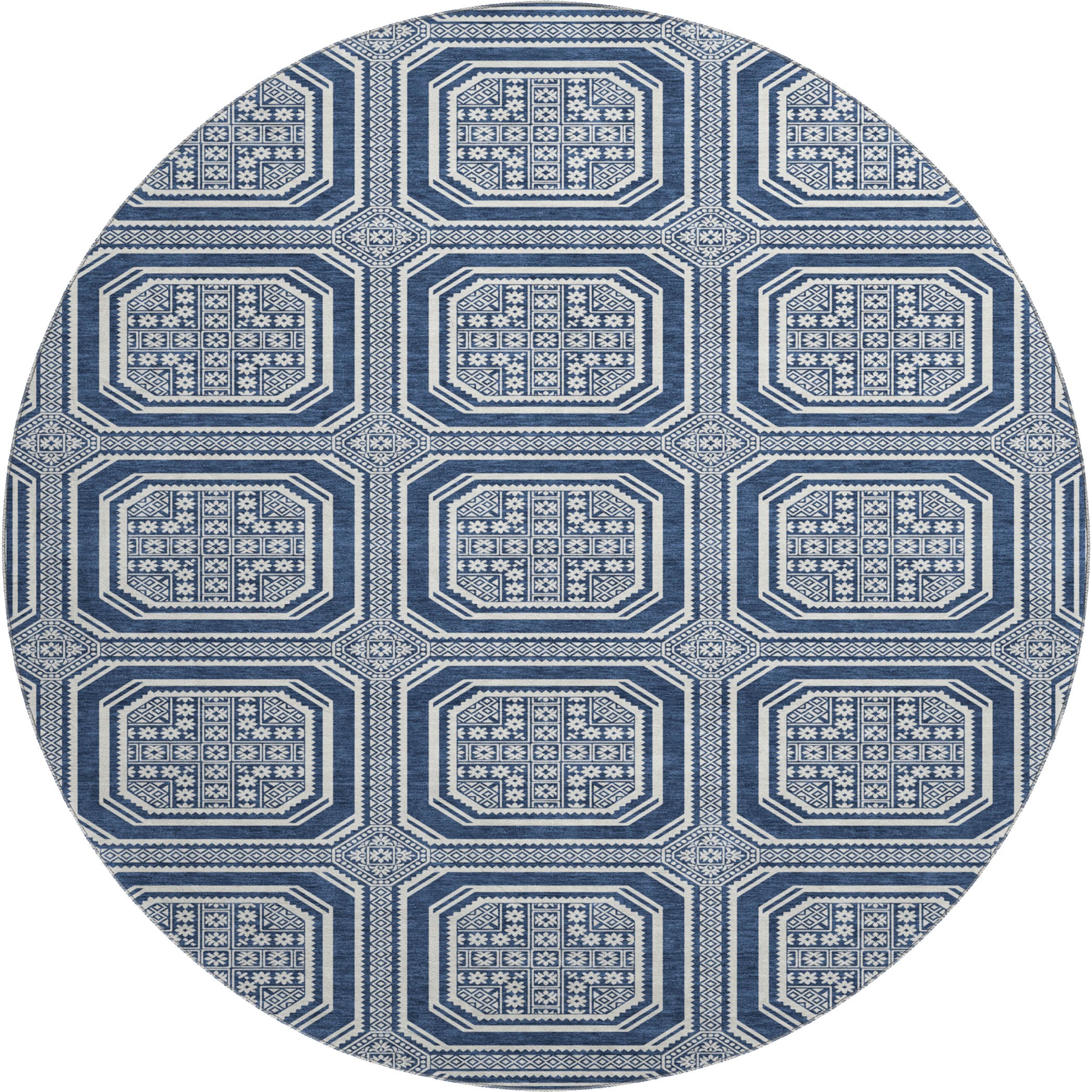 Kyoto Machine Washable Transitional Navy Blue Rug 8' x 8' #shape_Round