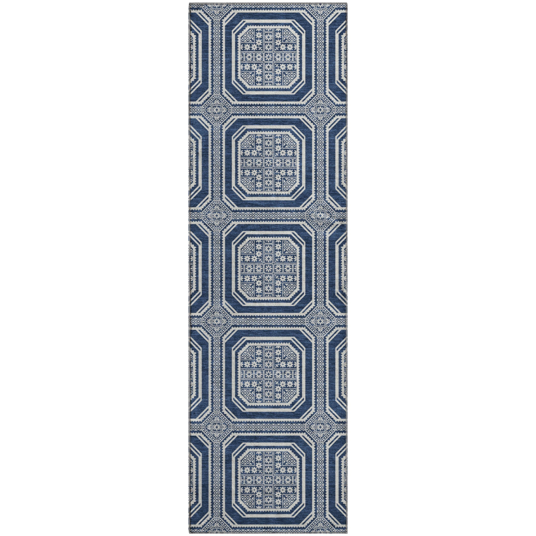 Kyoto Machine Washable Transitional Navy Blue Rug 2'3" x 7'6" #shape_Runner