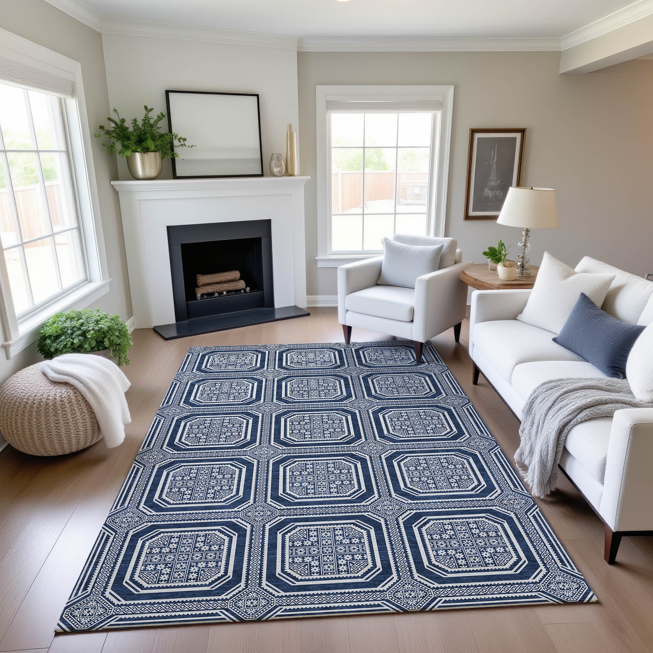Kyoto Machine Washable Transitional Navy Blue Rug 2'6" x 3'10" #shape_Rectangle