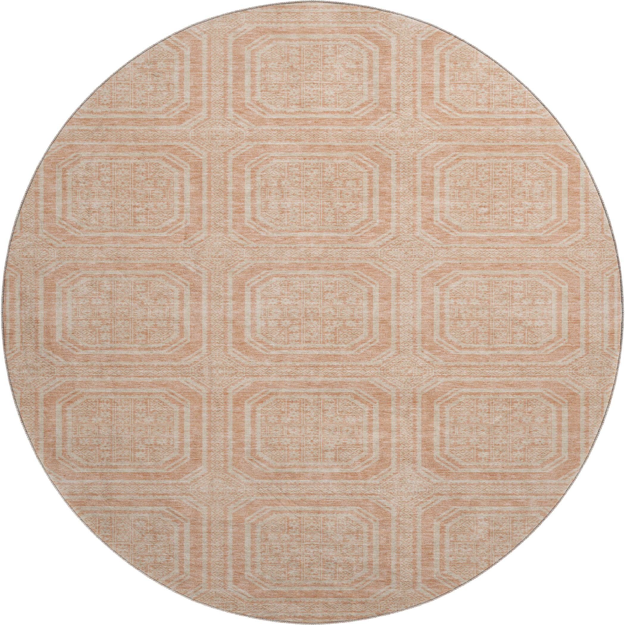 Kyoto Machine Washable Transitional Peach Orange Rug 8' x 8' #shape_Round